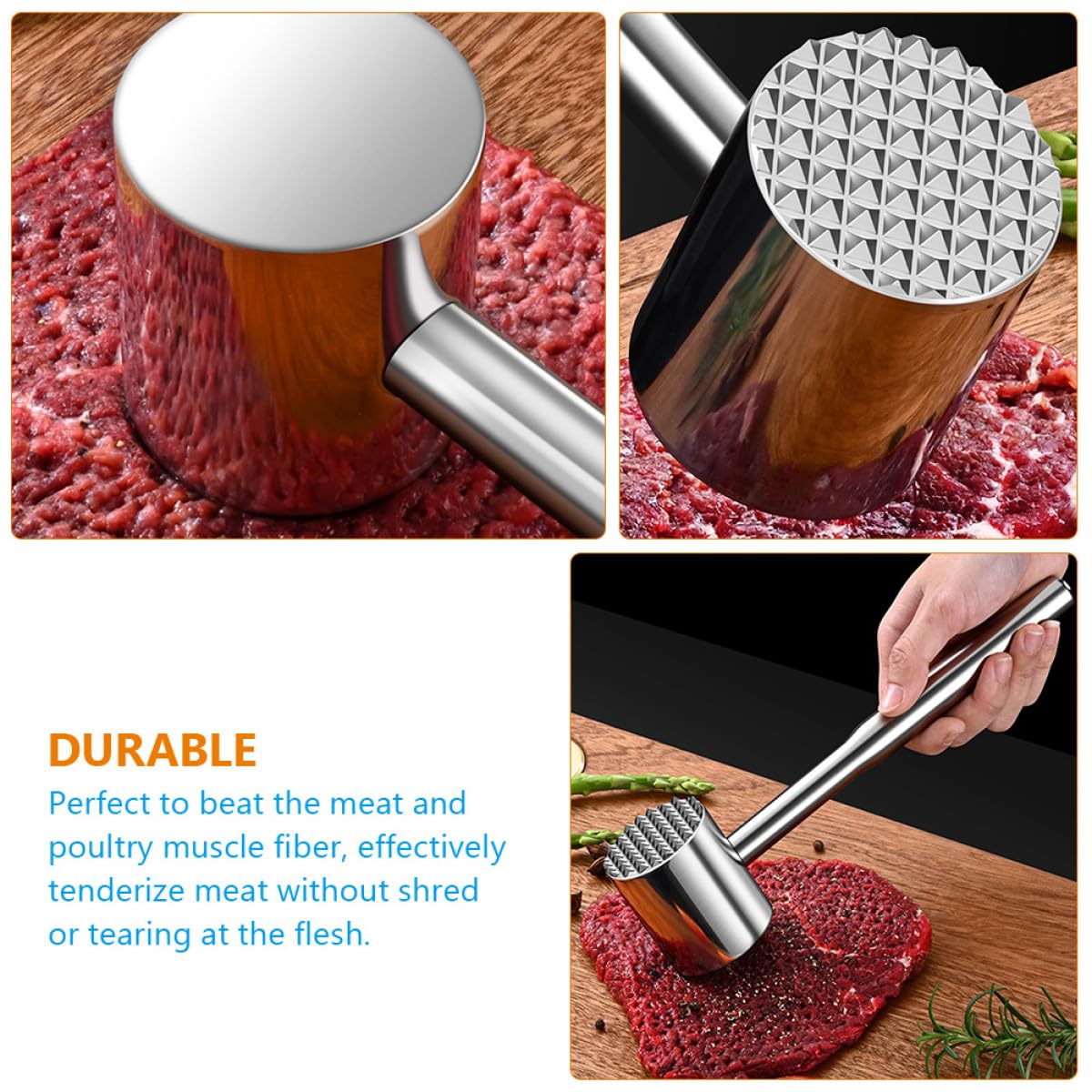 Edelstahl Fleischklopfer mit Zweifacher Oberfläche Lebensmittelecht für Zartes Steak und Geflügel Küchenwerkzeug für Haushalt und Gastronomie