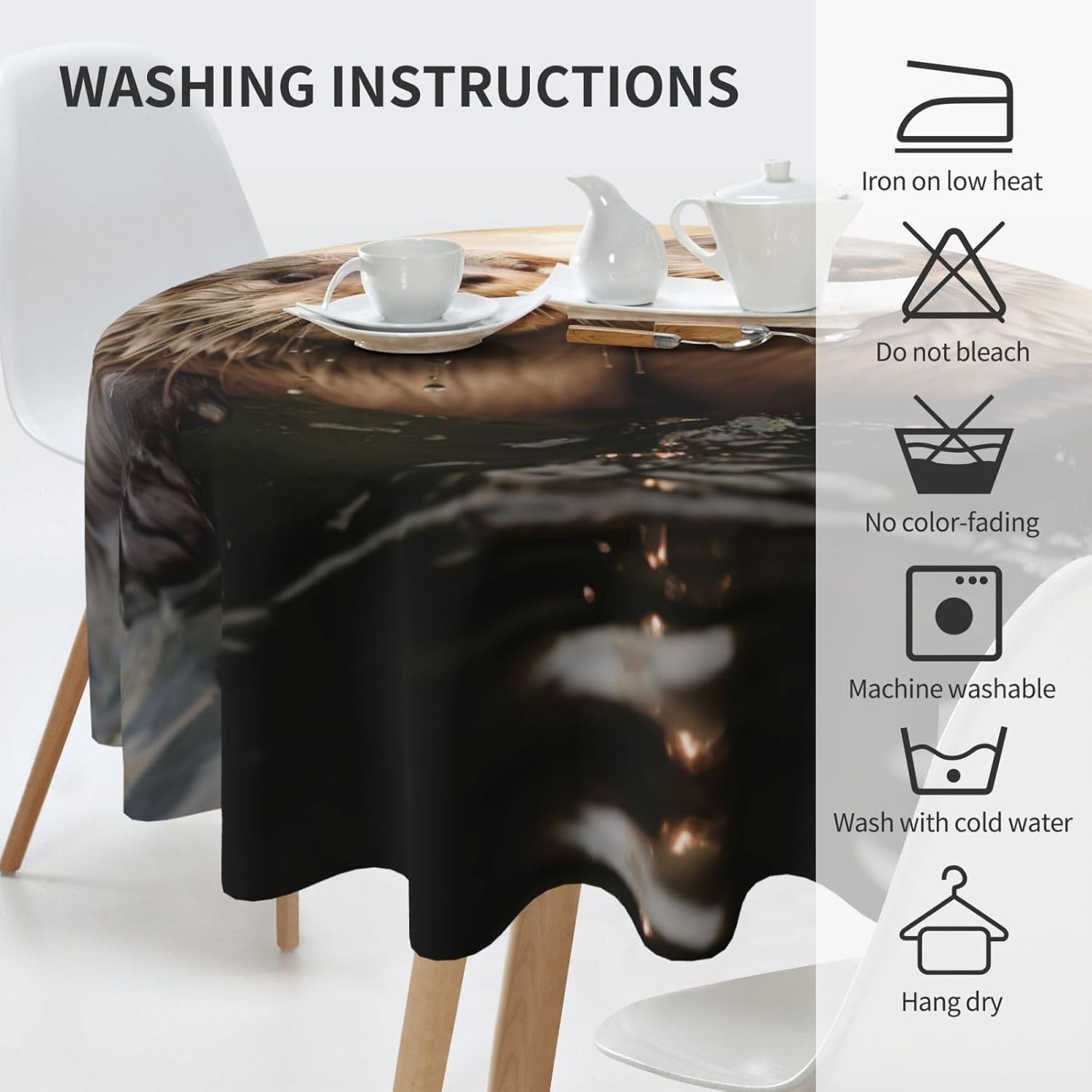 Cute Otter Print Wrinkle Free Dining Table Cover for Birthday Party Farmhouse Tablecloths Up to 60 x 60 Inches