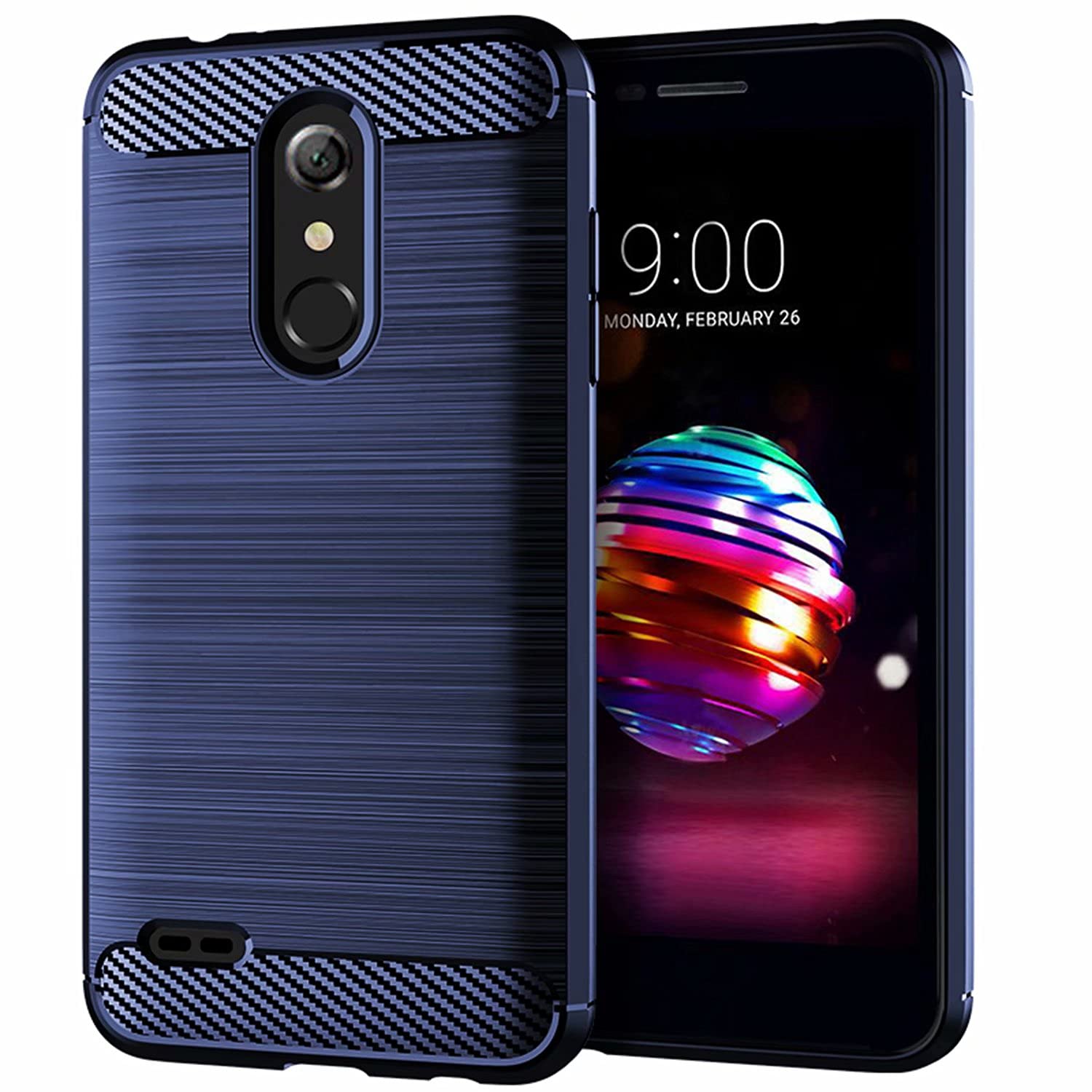 for LG K10 (2018) Case Brushed Carbon Fiber Texture Style Ultra-thin TPU Soft rubber Anti-drop Protective Cover-Blue