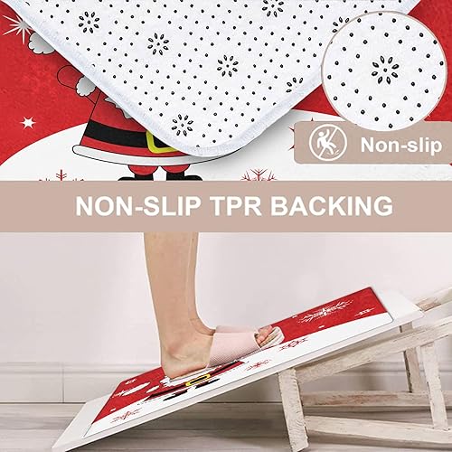 Miniatura 5 de ArtSocket Juego de 2 alfombras de baño antideslizantes, de Navidad, Papá Noel, rojo, absorbente, de microfibra viscoelástica, lavable a máquina,