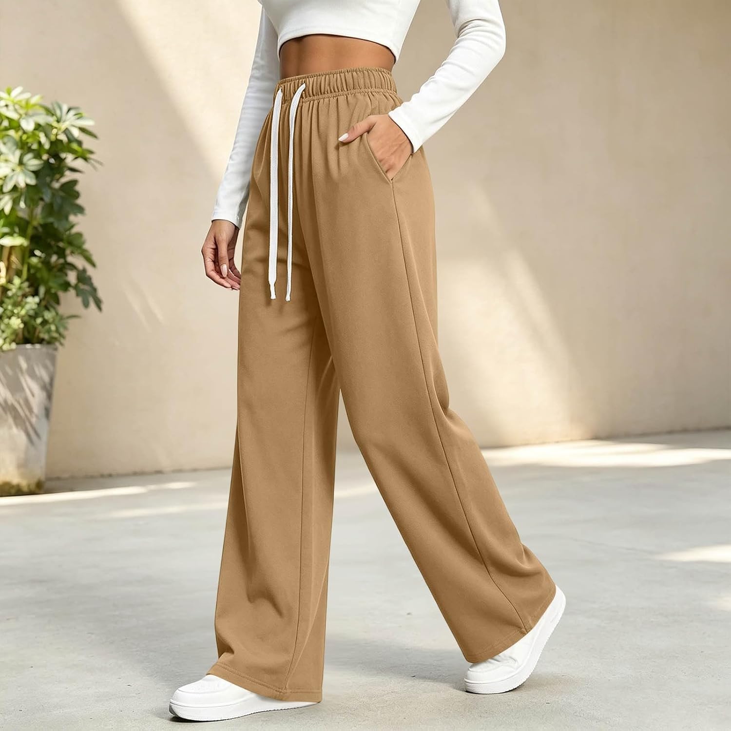 Wide Leg Sweatpants Women Baggy Drawstring Fall Spring Sweat Pants