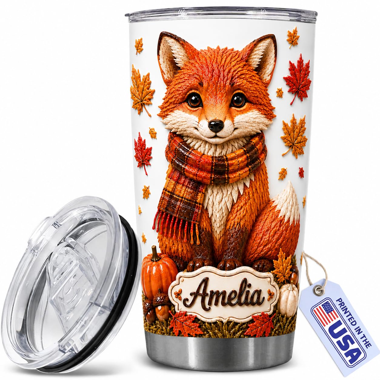 Personalized Fall Fox Tumbler - Autumn Cup To Fox Lovers - Custom Fall Animal Tumblers -…