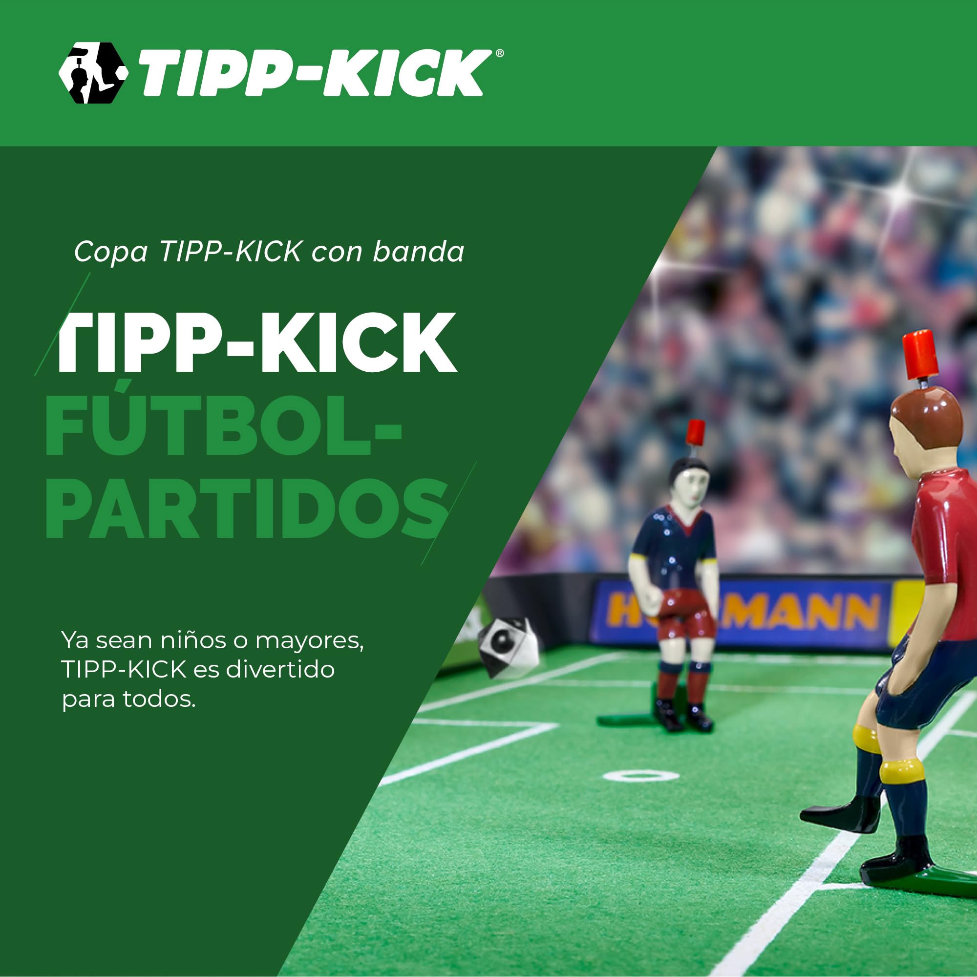 TIPP-KICK Cup 108x71 cm con Borde – Futbolín Listo para Jugar con 2X Jugadores, 2X guardametas, 2X porterías de Redes, 2X Pelotas I Terreno de Juego Hecho de Fieltro