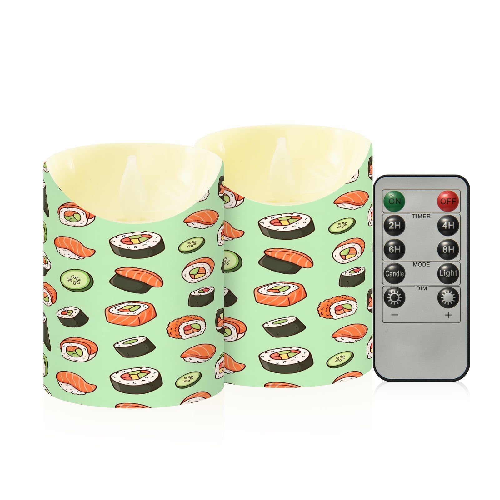 Ewusp Sushi Flameless Candles Battery Operated Flickering LED Pillar Candles Set of 2 with Remote Control & Timer, for Home Decor Wedding Holiday Party Centerpieces