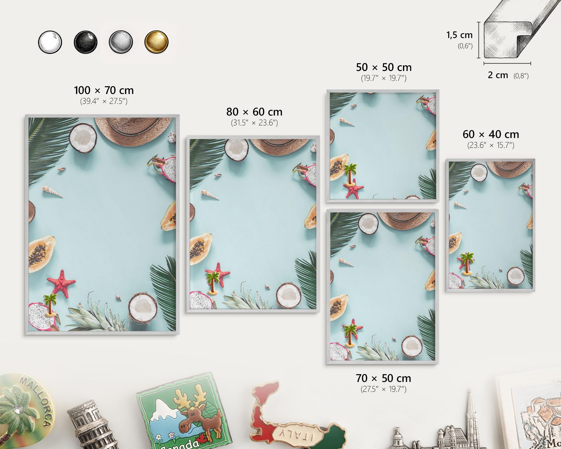 Panel Magnético 60x40 cm | Marco Plateado | Vacaciones Tropicales | Montaje Fácil | Pizarra de Pared | Para Restaurante y Bar | Expositor para Menú, Ofertas del Día