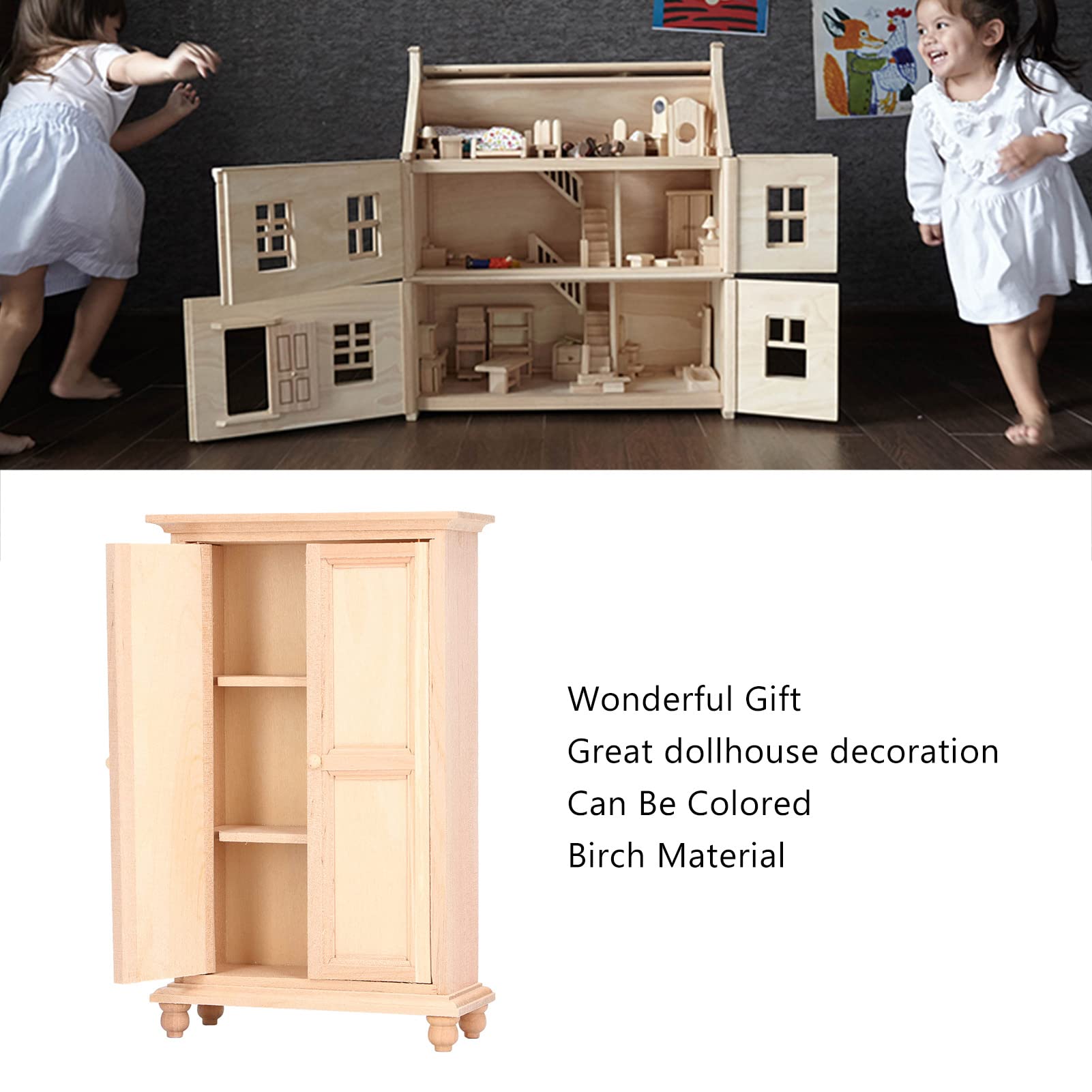 Libreria in legno di mogano in miniatura in stile Art Nouveau, mobili da soggiorno in scala 1/12 per case delle bambole e roombox - Italia