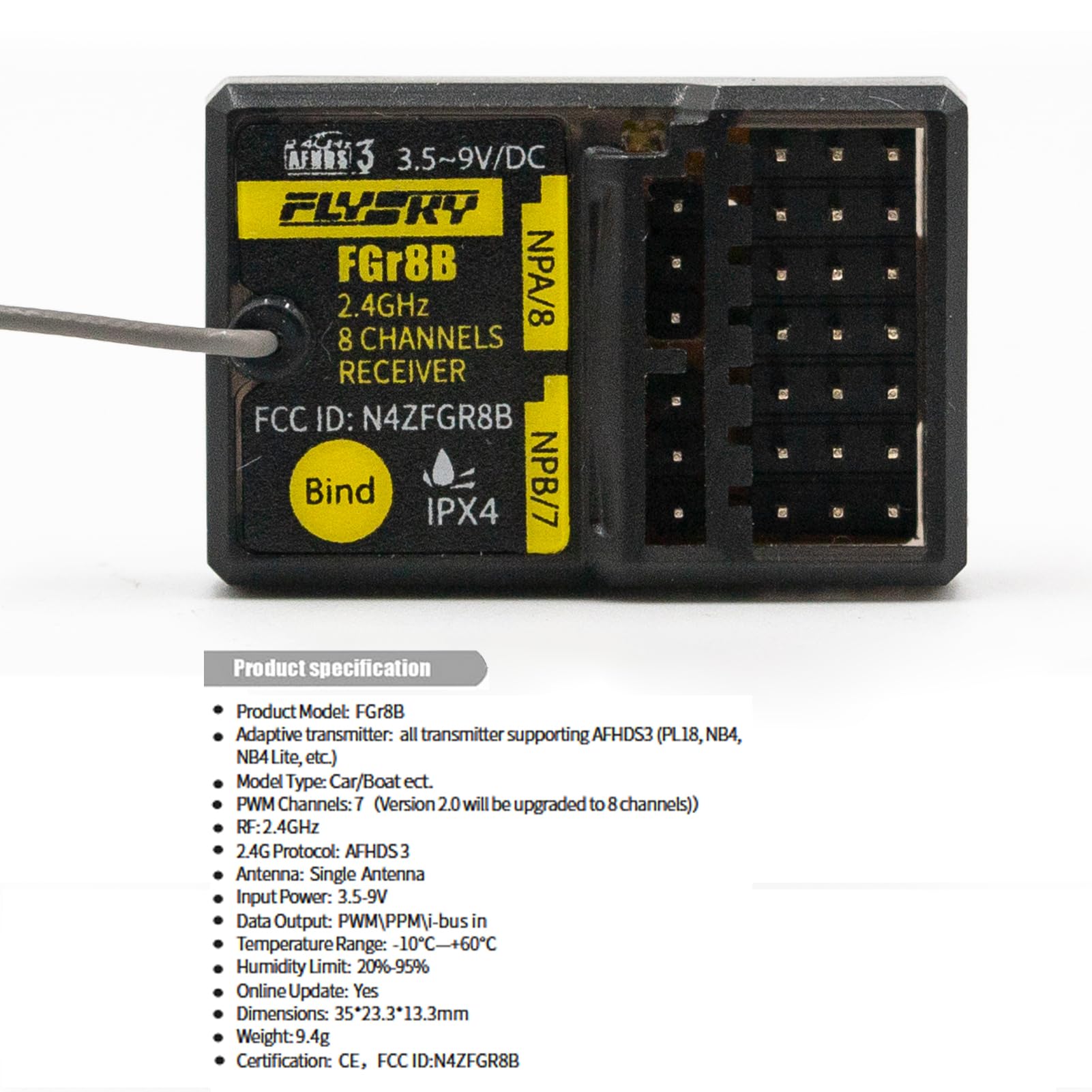 Goolsky Flysky - Receptor FGr8B, receptor de 8 canales de 2.4 GHz para transmisores Flysky AFHDS 3 PL18 NB4+ NB4 Pro+ RC y módulos RF FRM302