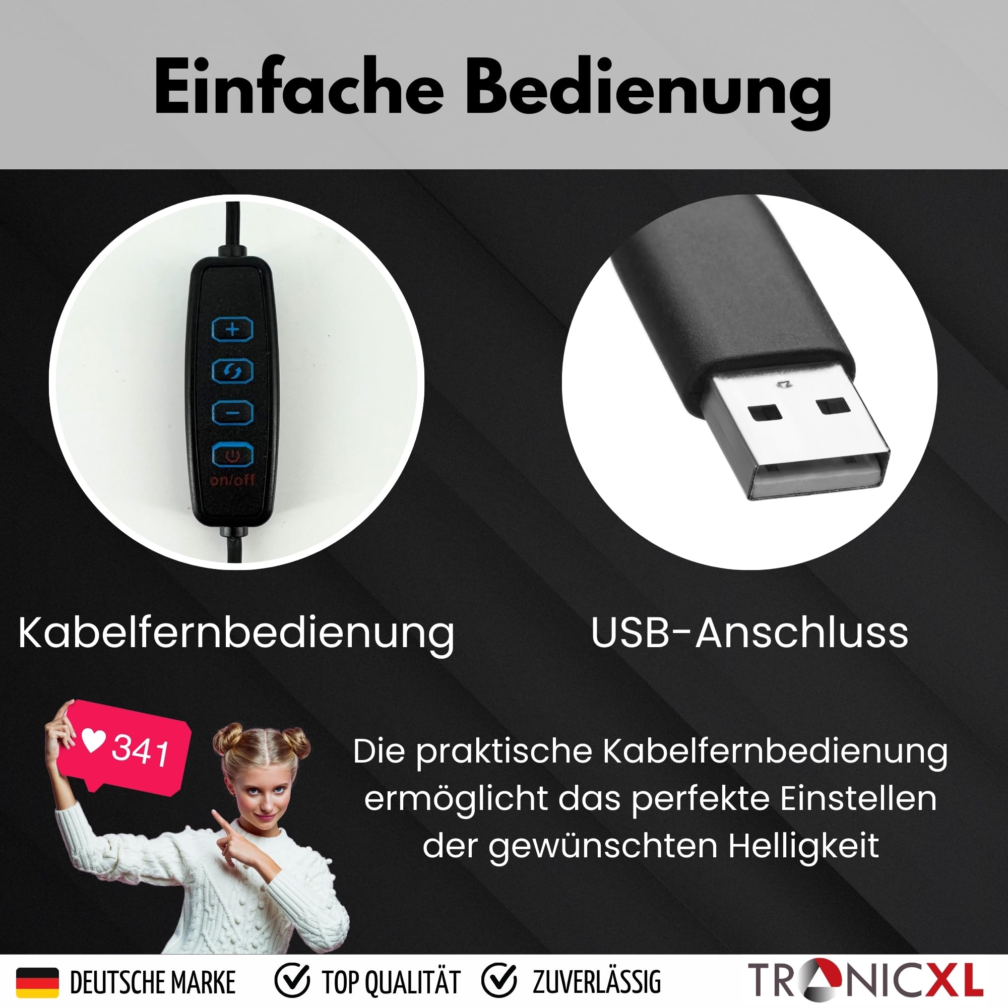TronicXL Luce ad anello con treppiedi da tavolo anello leggero supporto per cellulare compatibile con iPhone smartphone supporto luce per YouTube Video Stream TikTok foto video supporto da tavolo
