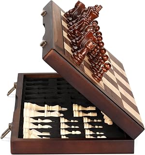 Hurdaos 15" Magnetic Wooden Chess Set - Folding Portable Travel Board with Handmade Staunton Pieces for Adults Kids Tournament