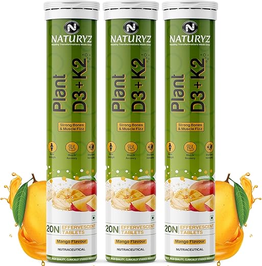 Naturyz 100% Plant Vitamin D3 K2 | Veg Vitamin D3 Supplement Lichen Source with Vitamin K2 MK7 Menaquinone | Supports Stro