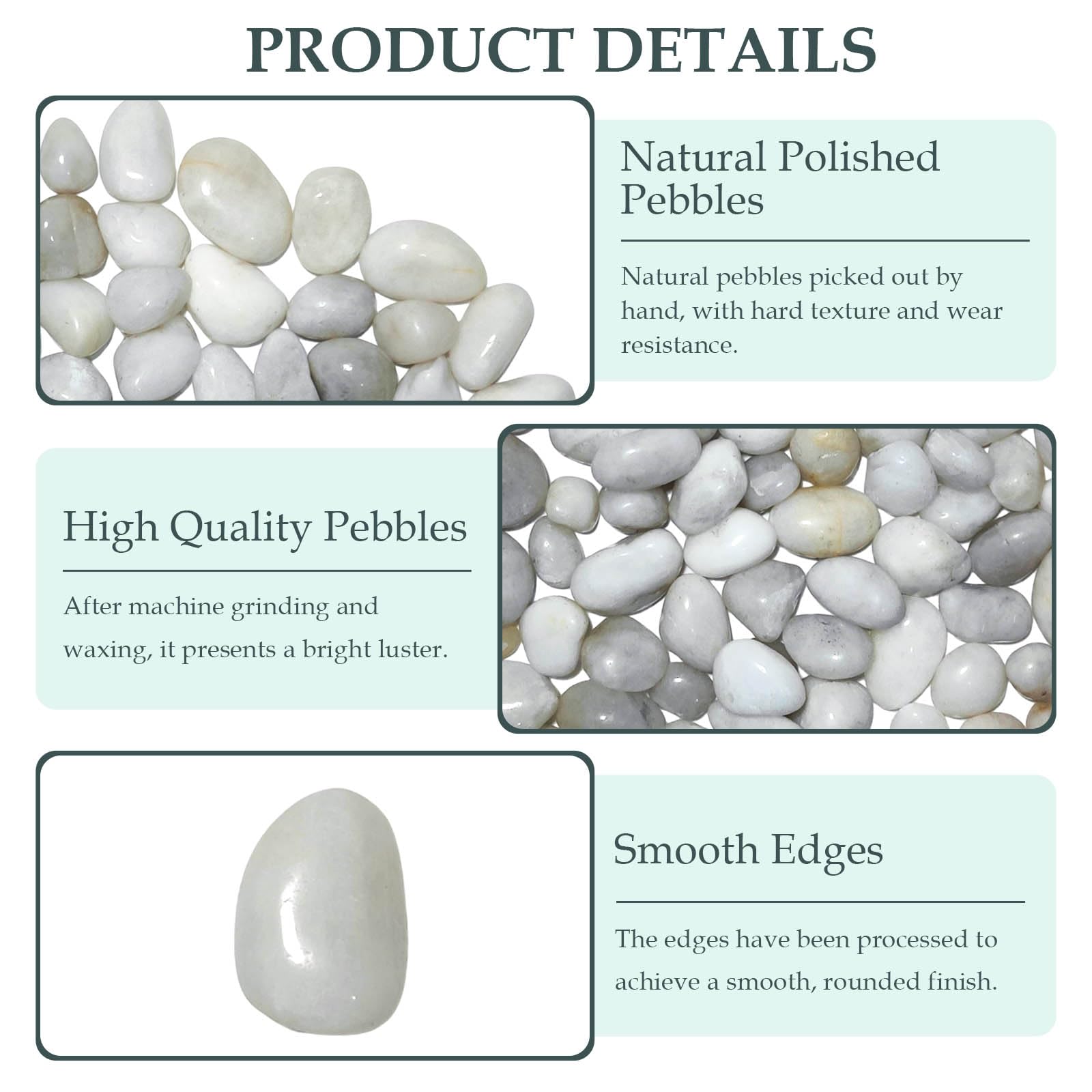 2000g Galets Naturelsdecoratif Poli, 1-3 cm Petit Cailloux Decoratif pour Plante, Galets de Rivière Pierres Polies Décoratives Naturelles pour Aquarium Vase Jardin Plantes (Blanc, 1-3 cm)