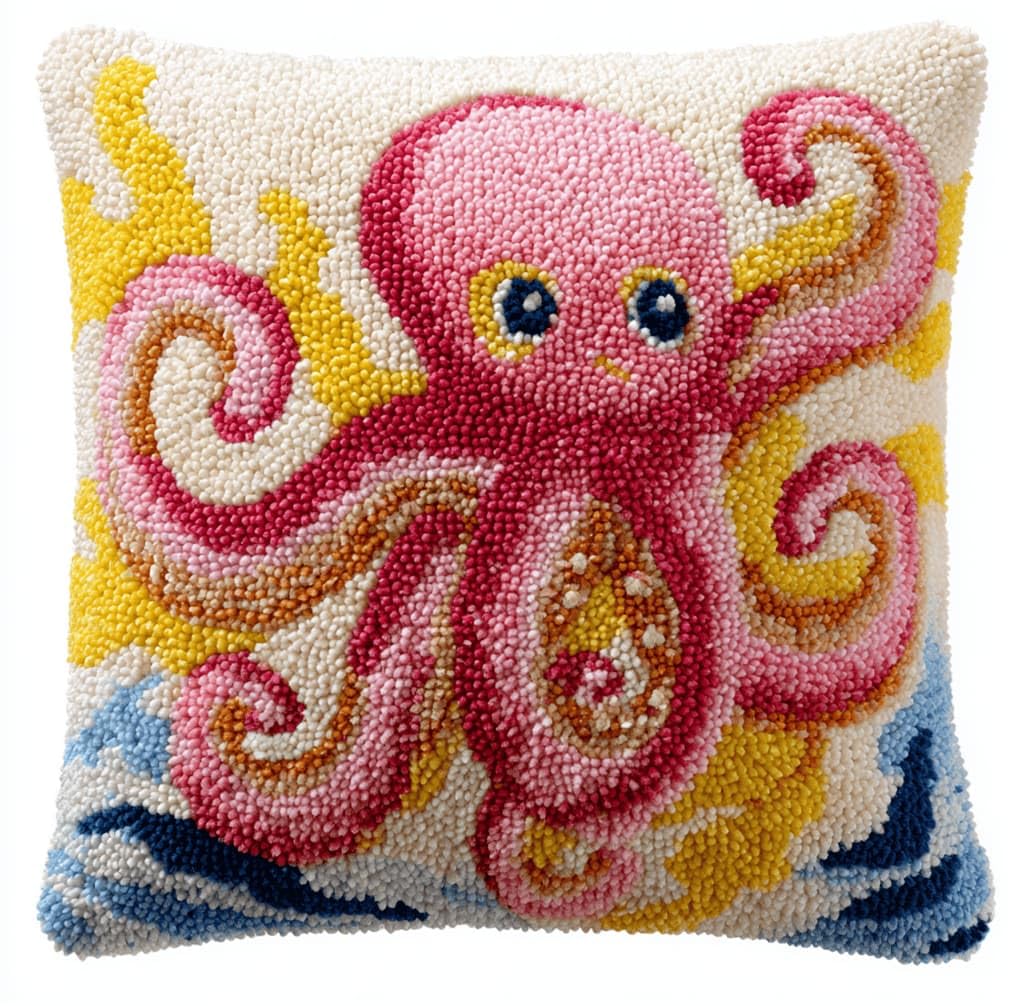 Kitquiver Latch Hook Rug Kits for Adults Octopus DIY Latch Hook Cushion Cross-Stitch Embroidery Cushion Cover for Home Sofa Decoration 17X17 in.