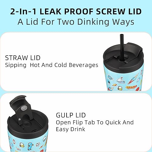 Miniatura 3 de BJPKPK Vaso aislado de 22 onzas con tapa y pajita, vasos de acero inoxidable, taza de café de viaje, taza térmica reutilizable, patio de recreo