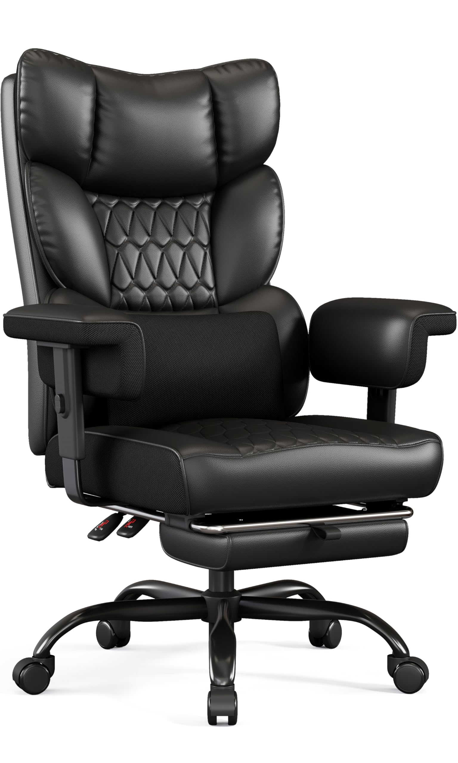 Misolant Big and Tall Office Chair with Footrest, High Back Executive Desk Chair with Adjustable Lift Armrest, 155°Recline，Lumbar Support Pillow, Faux Leather Gaming Chairs for Home or Office Black