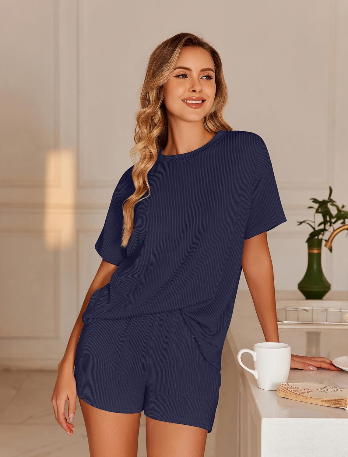 Ekouaer Womens Pajama Sets Short Sleeve Lounge Sets 2 Piece Pjs Tops and Shorts Outfits Matching Loungewear with Pockets - Image 3