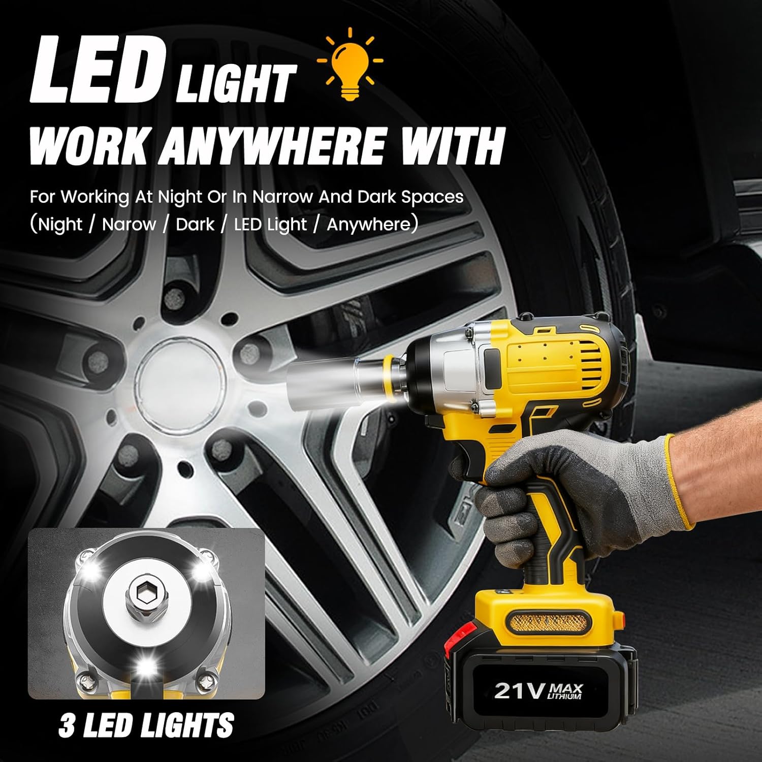 ALSO GO Cordless Impact Wrench, 650N.m/479Ft-lbs Brushless Impact Wrench, 1/2" 3300RPM High Torque Impact Gun, 2x 4.0Ah Battery, 5 Sockets, 8 Drill, 6 Screws, Electric Impact Driver for Car/DIY