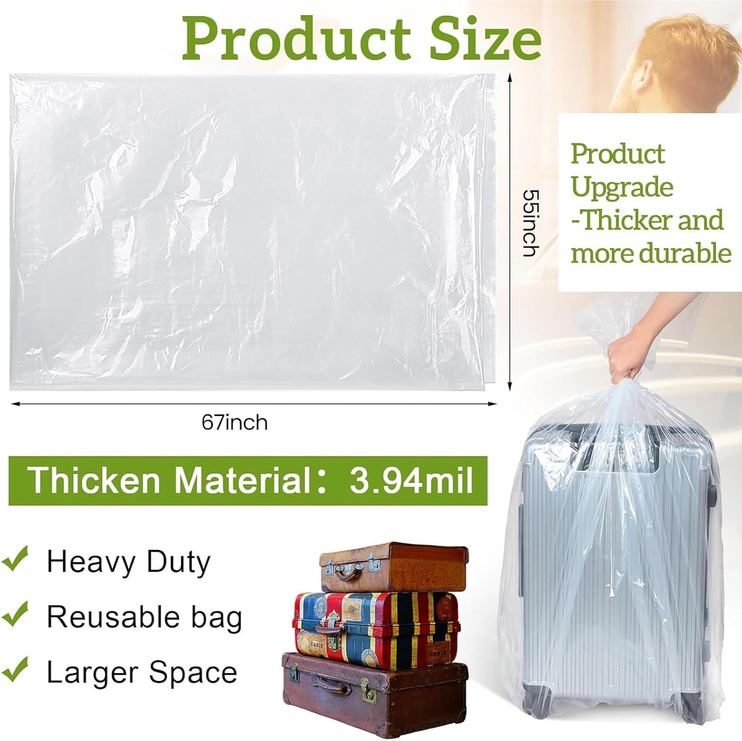 Fainne クリアジャイアントストレージバッグ 10個パック ジャンボプラスチック 移動 フラット 大型プラスチックバッグ 衣類梱