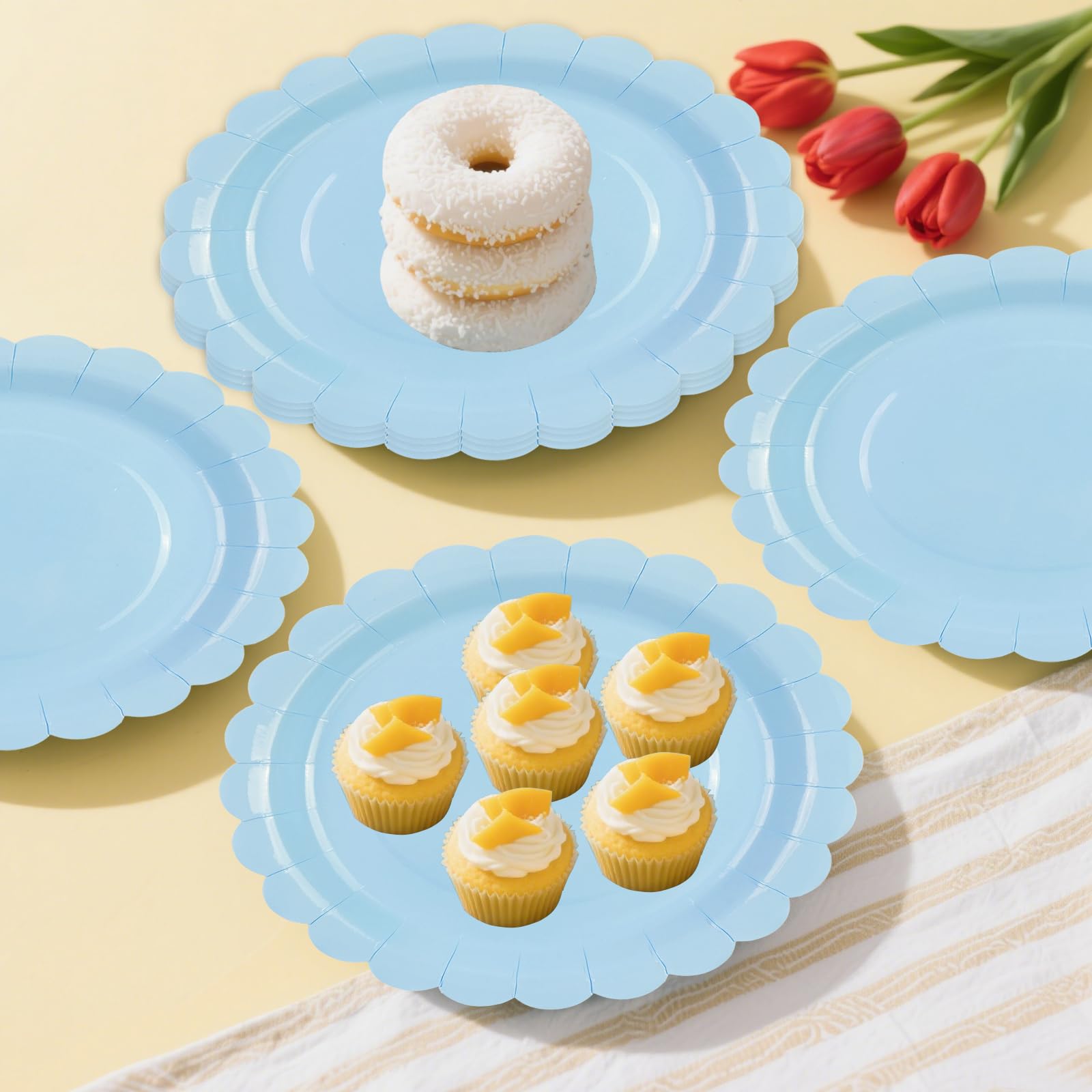 50 Assiettes En Carton Festonnées 18 Cm – Blanc Et Or, Vaisselle Jetable Pour Fête, Anniversaire, Mariage