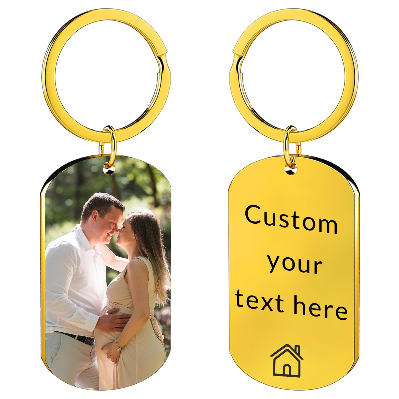 Cwyw Unisex Kids K-Gold Uvcolor Personalised Keyring With Photo Custom Photo Keychain Engraved Keyrings Gift For Dad, Mum, Grandparents Perfect For Birthdays, Father's Day, Mother's Day