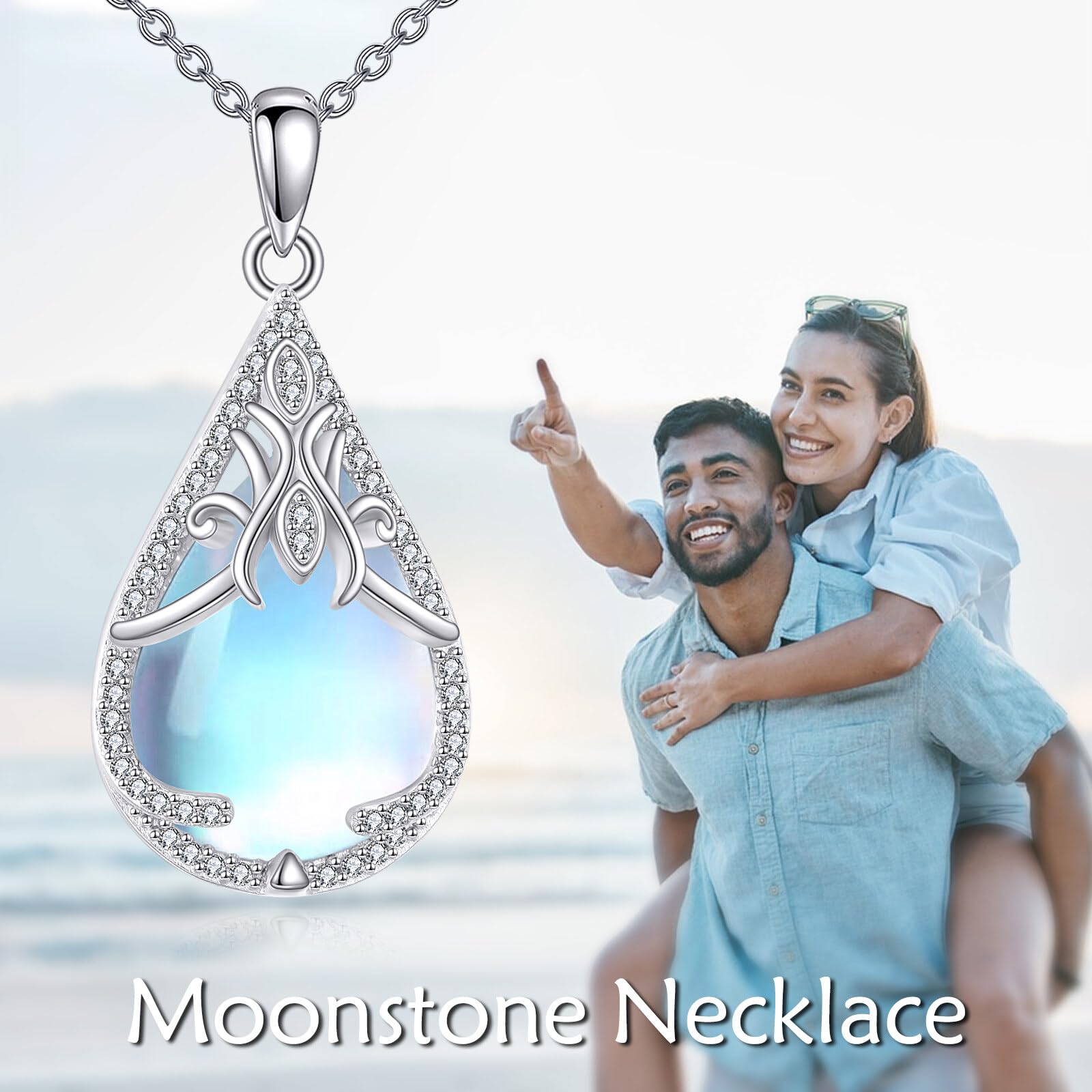 YAFEINI Collana in Pietra di Luna Collana in Argento Sterling Semplice con Pendente a Goccia in Pietra di Luna Gioielli in Filigrana Regali per Donne e Ragazze