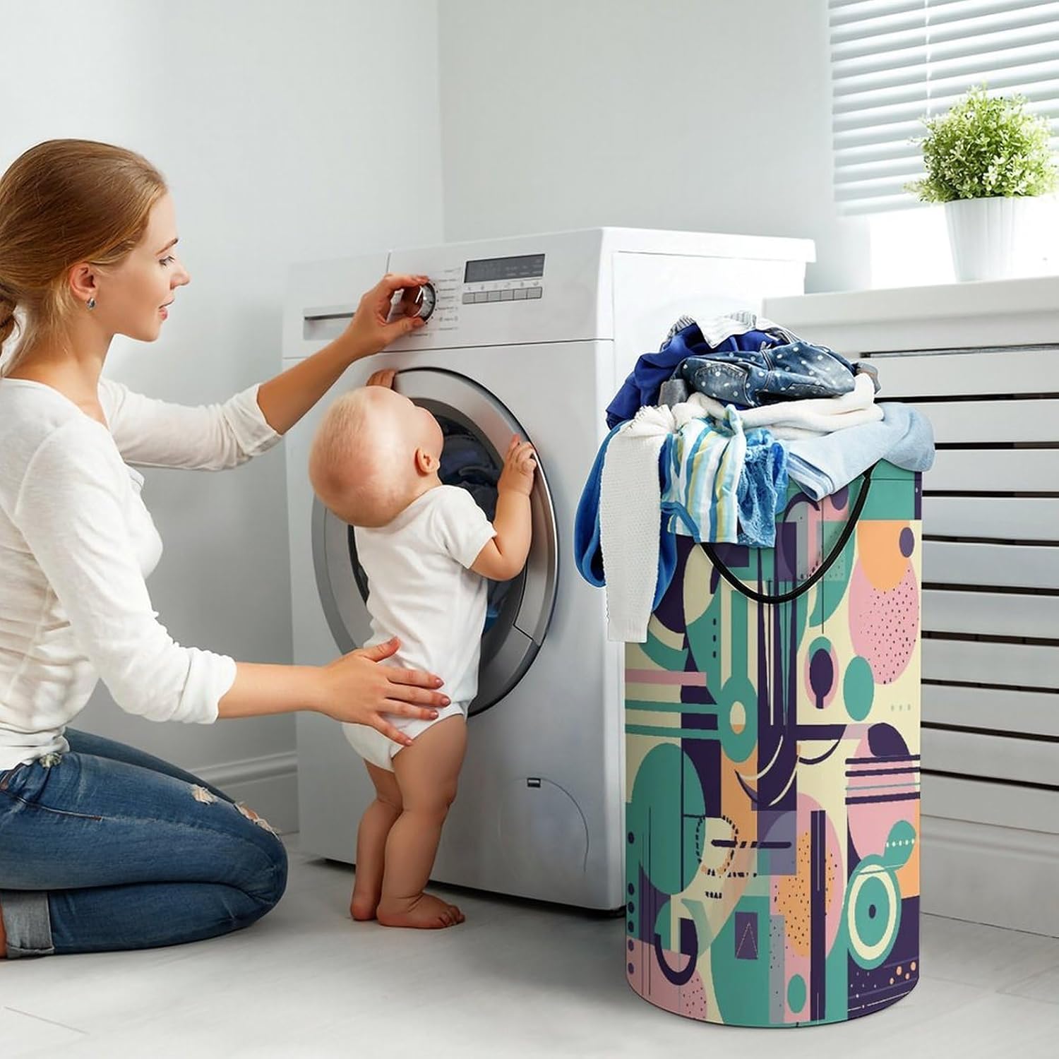 Pastel Colorful Pattern Large Capacity Laundry Baskets,Collapsible Clothes Hamper with Handles，Laundry Hampers for Bathroom,Bedroom,Towels