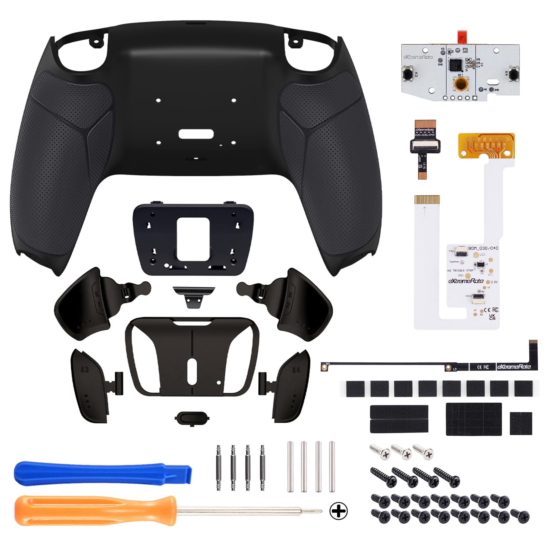 eXtremeRate RISE4 V3 Remap Kit,Coque Arrière Redessinée avec 4 Palette Métal pour ps5 Manette BDM-030/040/050, Palette Métallique (RMB) Version, Noir en Métal