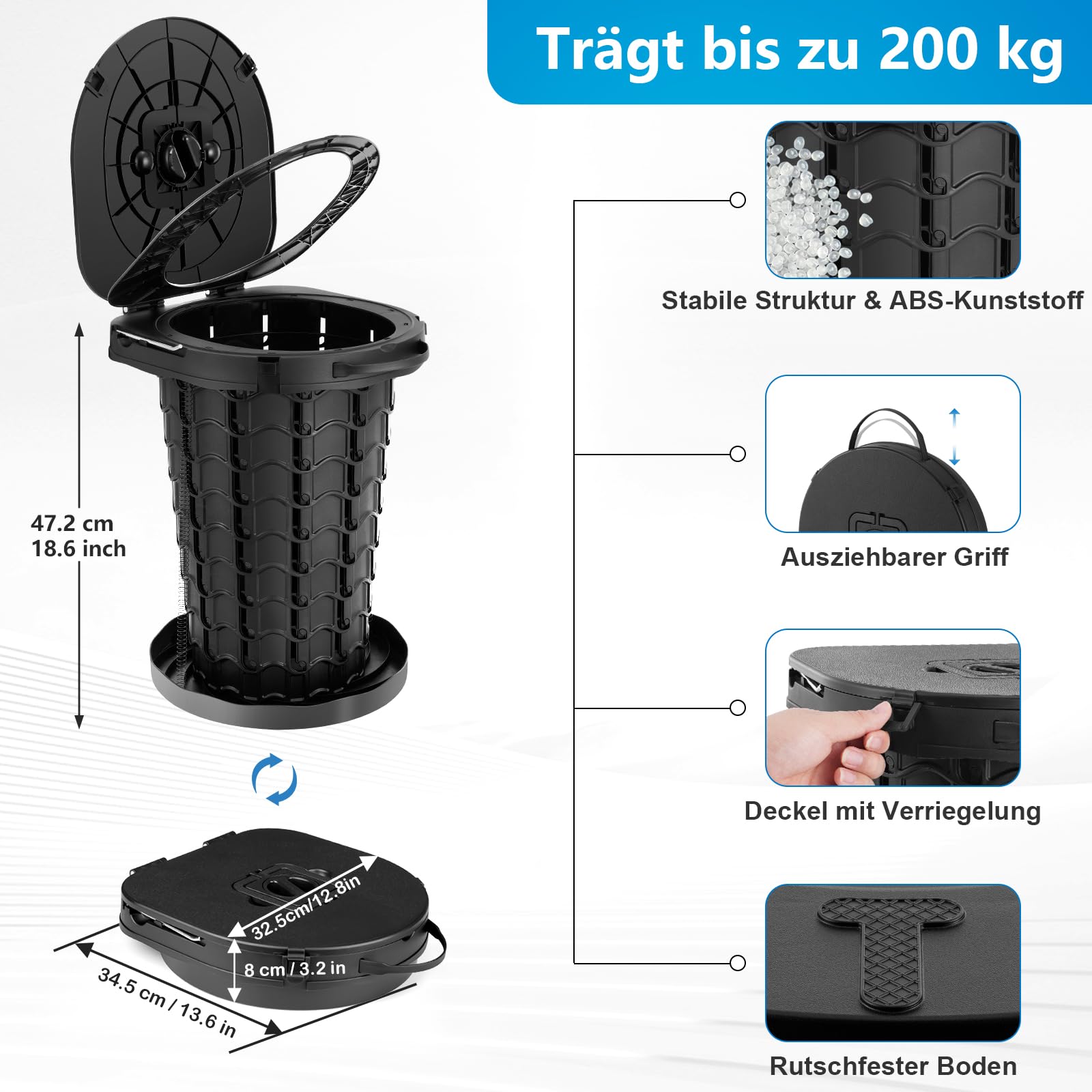 imodomio Campingtoilette Faltbar Camping Toiletten(WC) mit Deckel Mobile Toilette mit 10 Müllsäcke, ideal für Outdoor-Camping, Auto