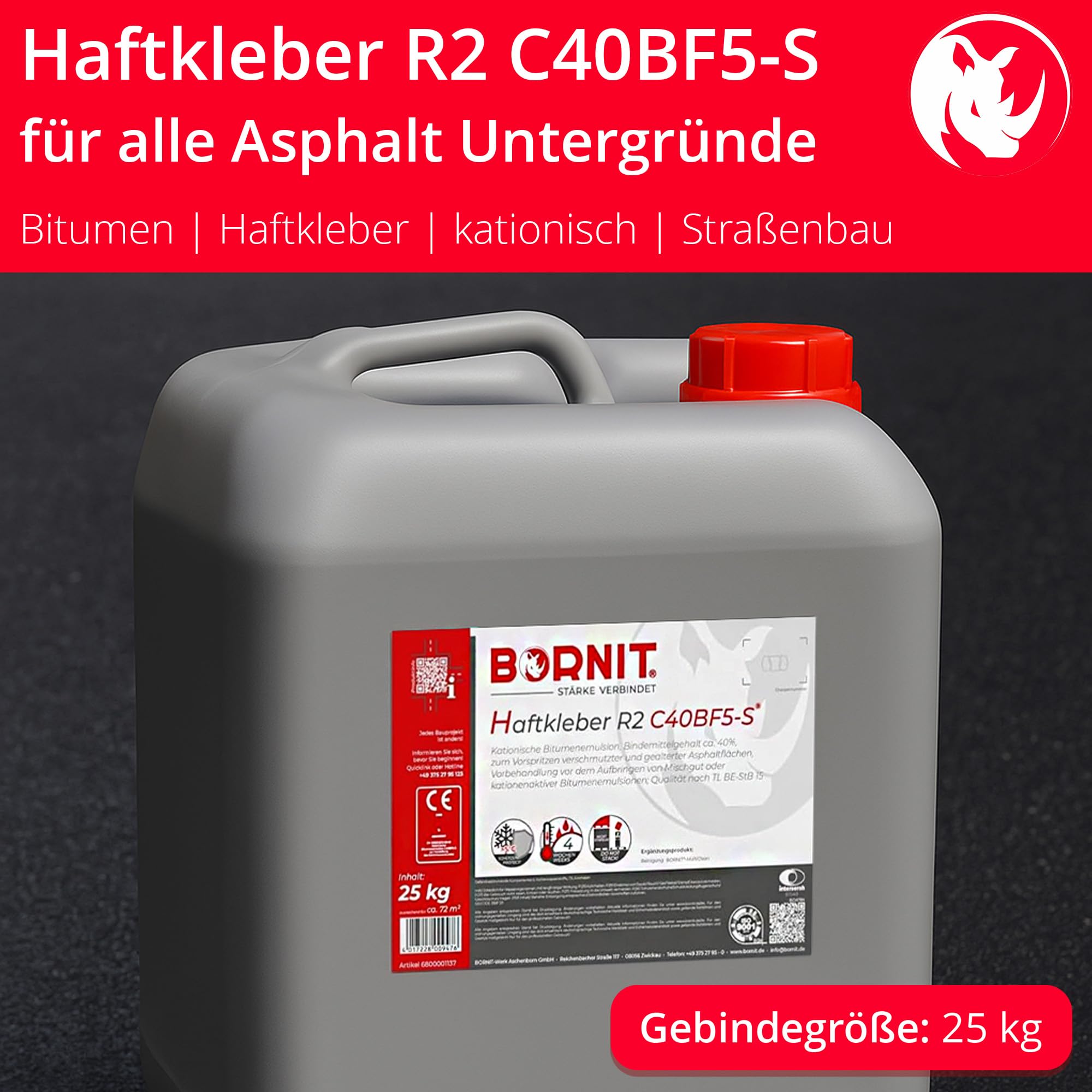 BORNIT Haftkleber R2 C40BF5-S, 25kg Bitumenemulsion für Asphaltflächen | hohe Haftkraft, schnelle Vorbehandlung, erstklassiger Schichtenverbund