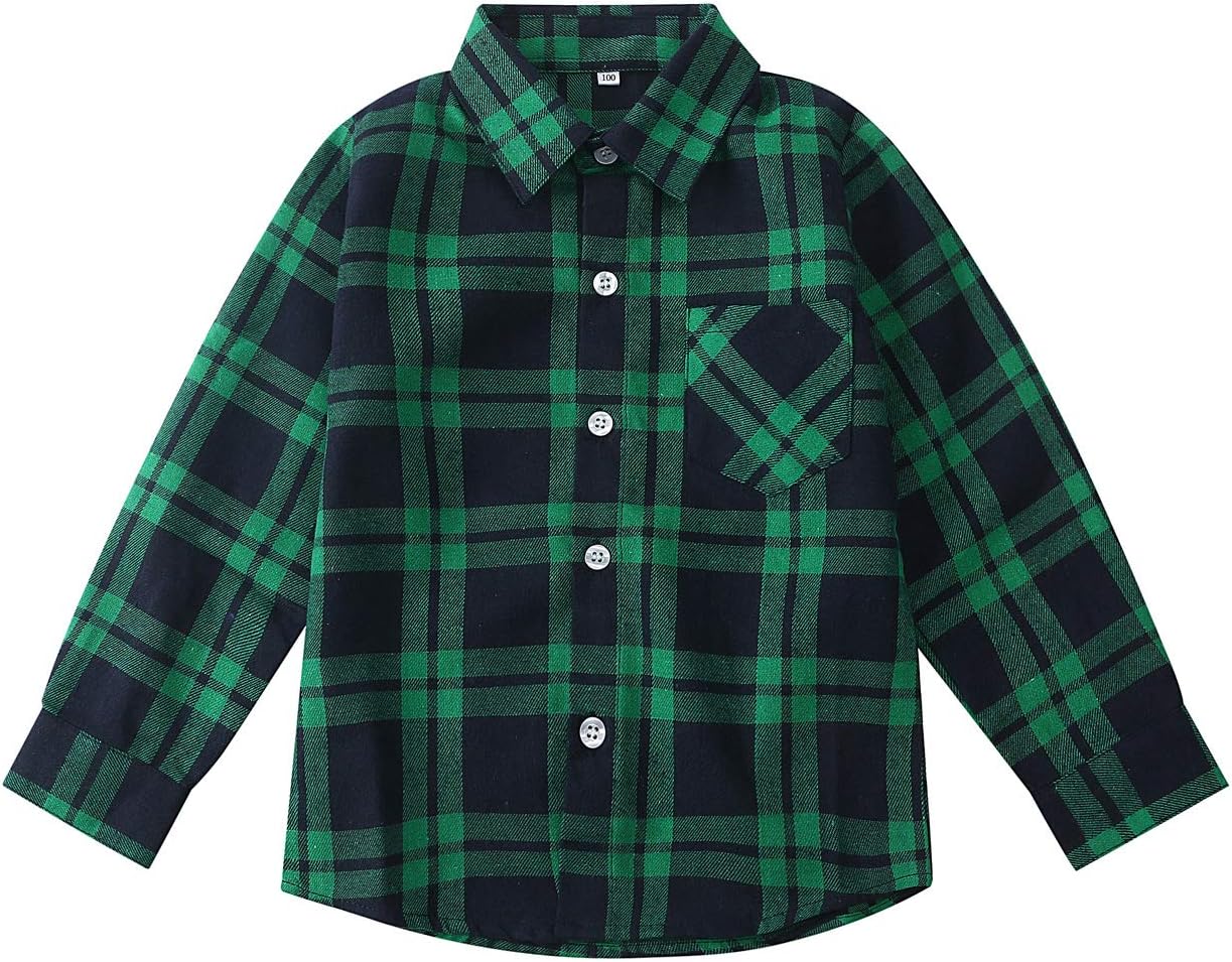 Kids Little Boys Girls Baby Red Plaid Flannel Long Sleeve Button Down Flannel Shirt Plaid Tops Girl Boy Clothes