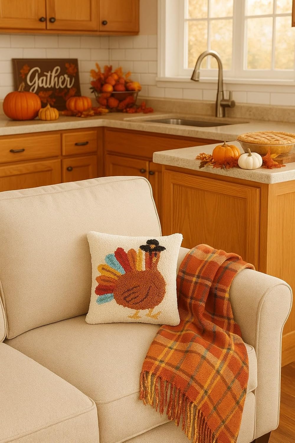 C&F Home Colorful Turkey Tail Pilgrim Hat Hooked Small Petite Mini Thanksgiving Accent Pillow 10" x 10" Autumn Fall Harvest Home Living Room Sofa Couch Chair Bed Bedroom Decor Decoration 10" x 10"