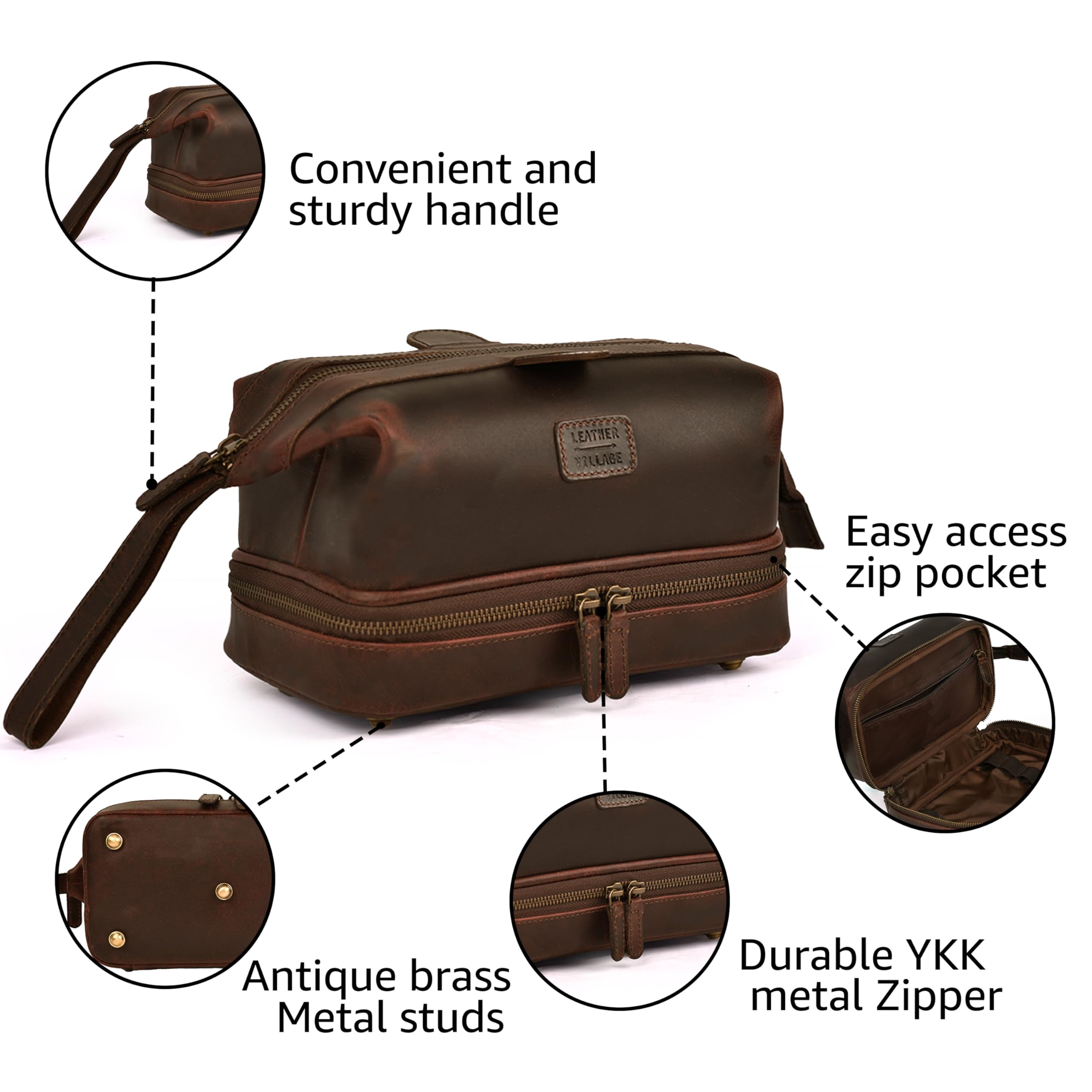 LEATHER VILLAGE DOPP-KIT-BAG-4-EXPANDBLE, Cereza, Neceser colgante de cuero
