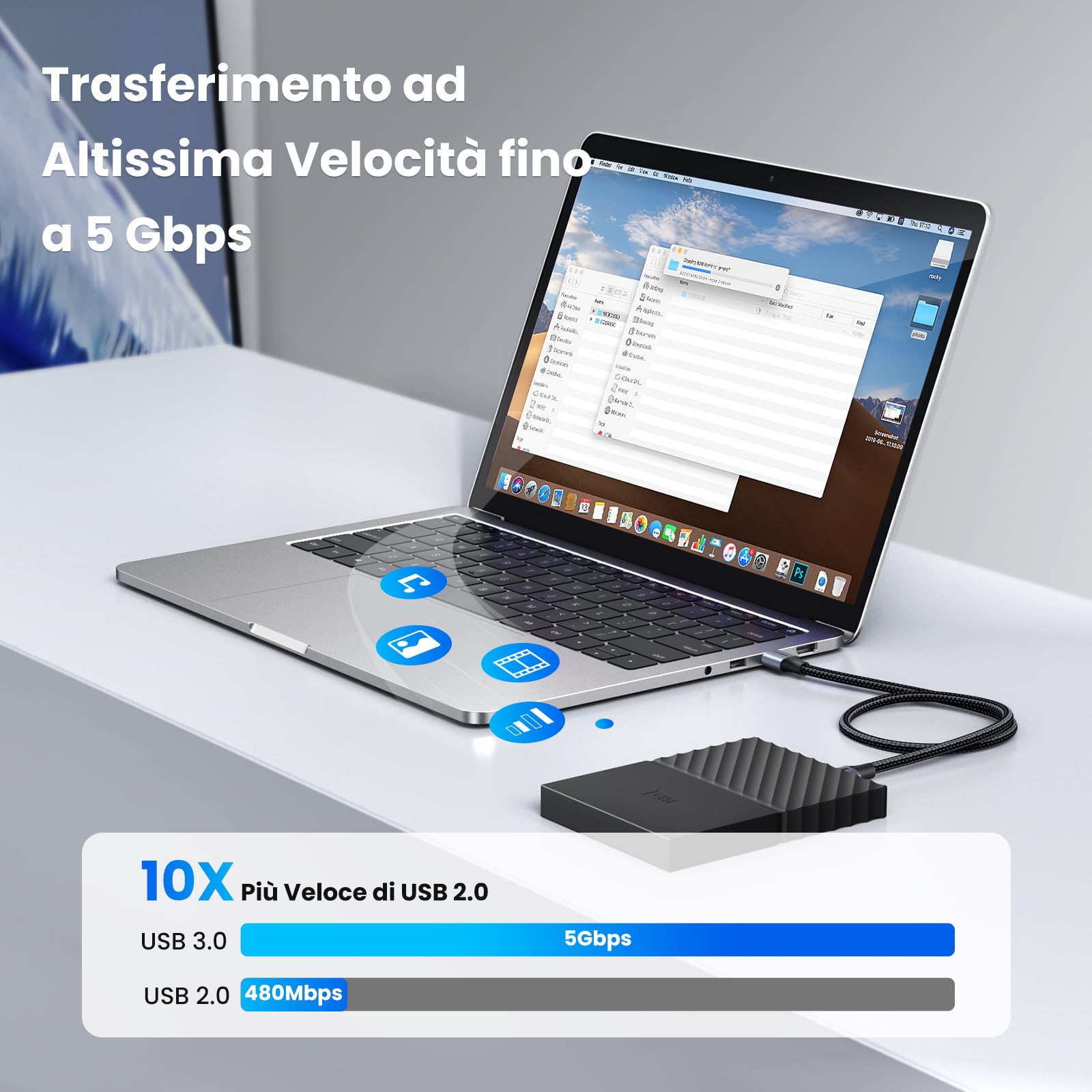 UGREEN Cavo USB 3.0 Maschio in Nylon Alluminio Cable Type da Tipo A 5Gbps Ad Alta Velocità per Case Disco Rigido, Hub, TV Box, Computer, Portatile (3M)