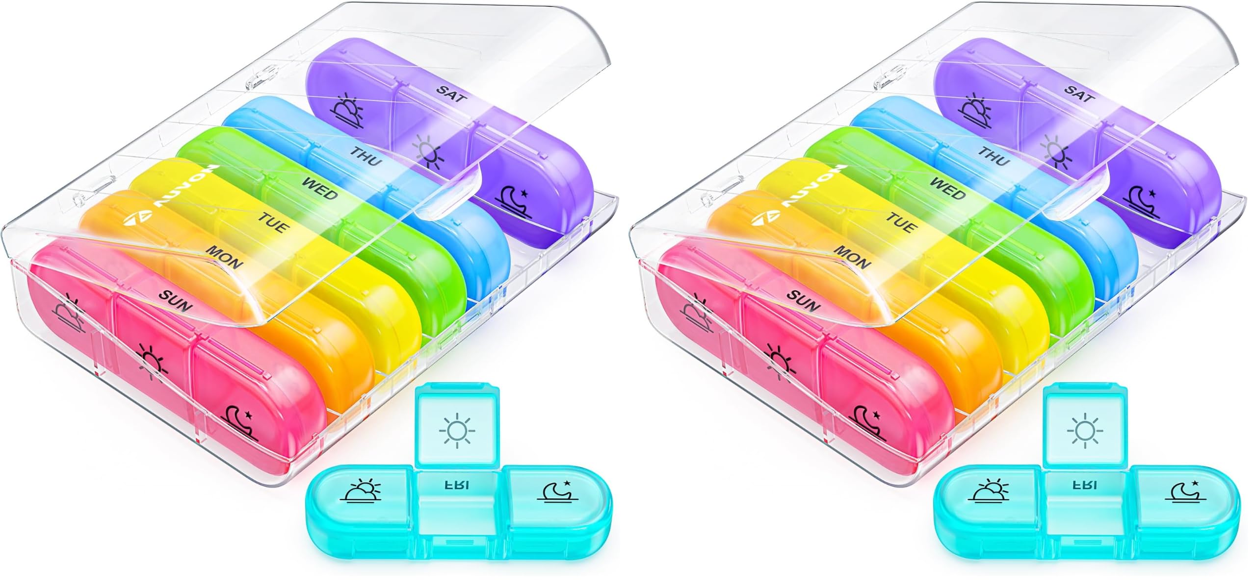 AUVON Weekly Pill Organizer 3 Times a Day, Color-Coded for Easy Tracking (Pack of 2)