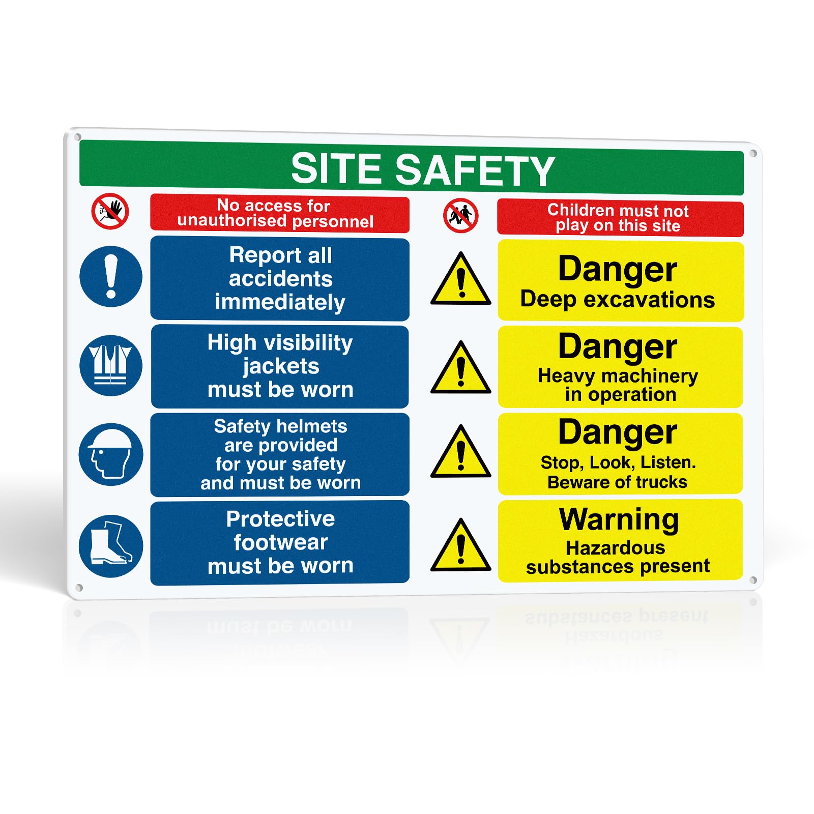 Site Safety Signs for Construction Areas - 600mm x 400mm - Health and Safety Signs, Warning Signage with Clear Instructions - 1mm PVC Rigid Plastic, Matte Finish, 4 Pre-Drilled and Adhesive Pads