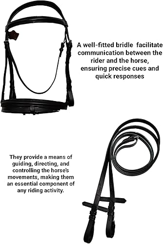 Miniatura 5 de Caballo Western English Full Size Negro Cuero Snaffle Bridle con RIÑAS completas