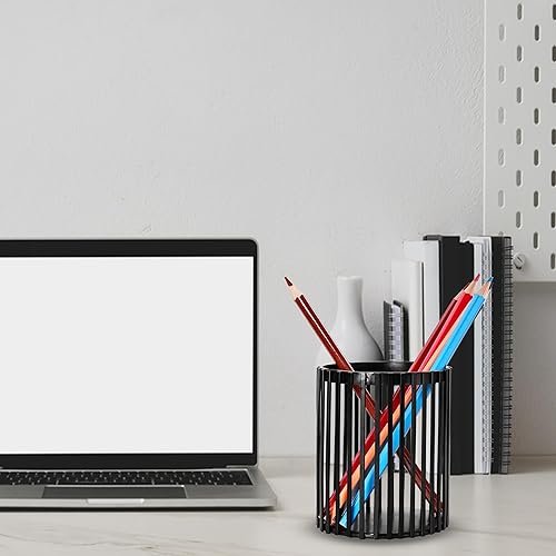 Miniatura 4 de Soporte para bolígrafo negro para escritorio, vaso de metal para lápices, lindo vaso de brochas de maquillaje, soporte para brochas de maquillaje de