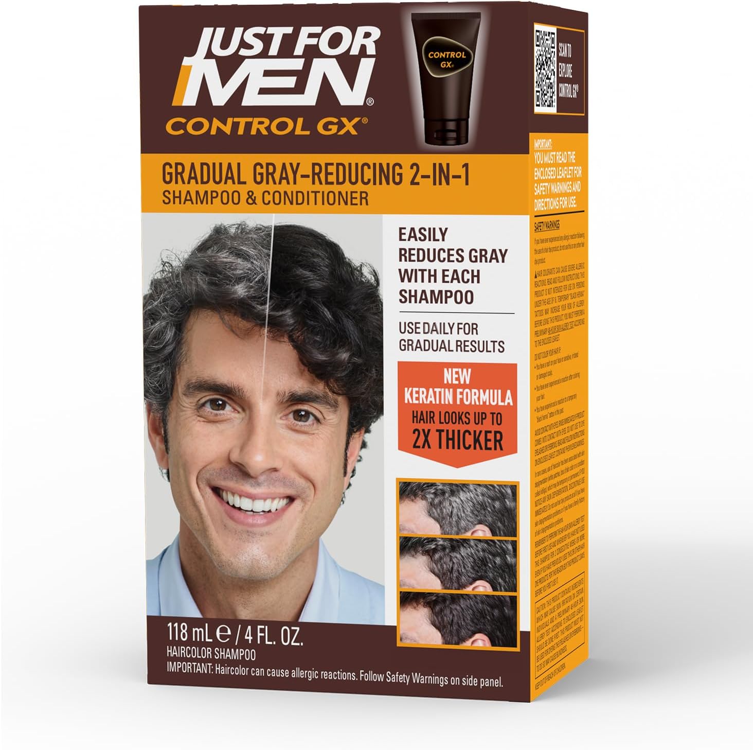 Control GX Grey Reducing 2-in-1 Shampoo and Conditioner, Gradual Hair Color with Keratin for Stronger Thicker and Healthier Looking Hair, 4 Fl Oz - Pack of 1 (Packaging May Vary)