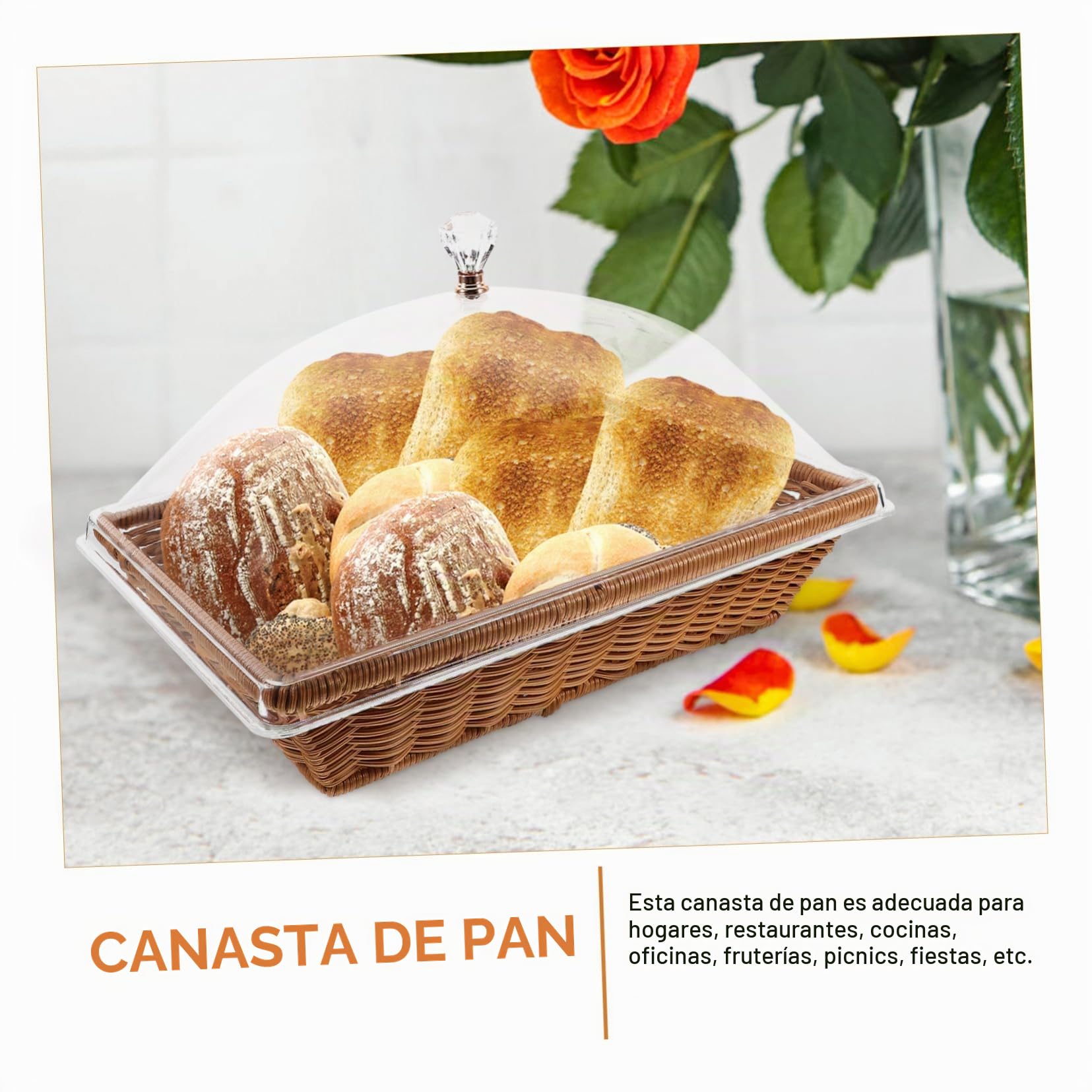Cesta Tejida para Pan 1 Set de PP y Acrílico con Tapa | Mesa de Café, Restaurantes y Fiestas, Solución de Almacenamiento Saludable y Protección, Estilo Minimalista