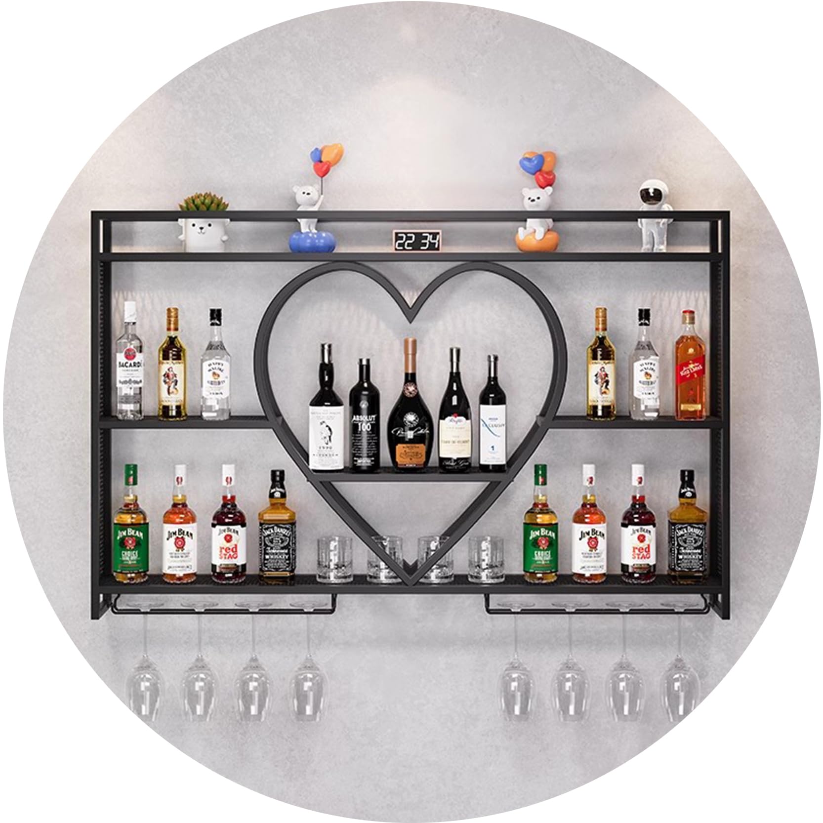 Présentoir à vin mural design noir 120 cm pour bouteilles et verres