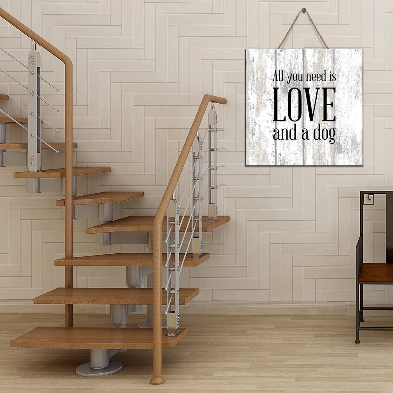 Smooth Wooden Plaque All You Need Is Love And A Dog Classical Farmhouse Retro Simple Nordic For Courtyard Bedroom Office Hotel Garden 45Cmx45Cm