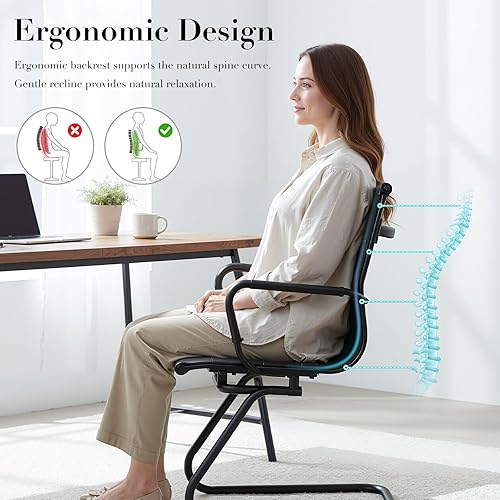 Miniatura 3 de CIMOTA Sillas de cuero para sala de espera, sillas de recepción con respaldo medio y base de trineo para reuniónpacientesala de conferencias, color