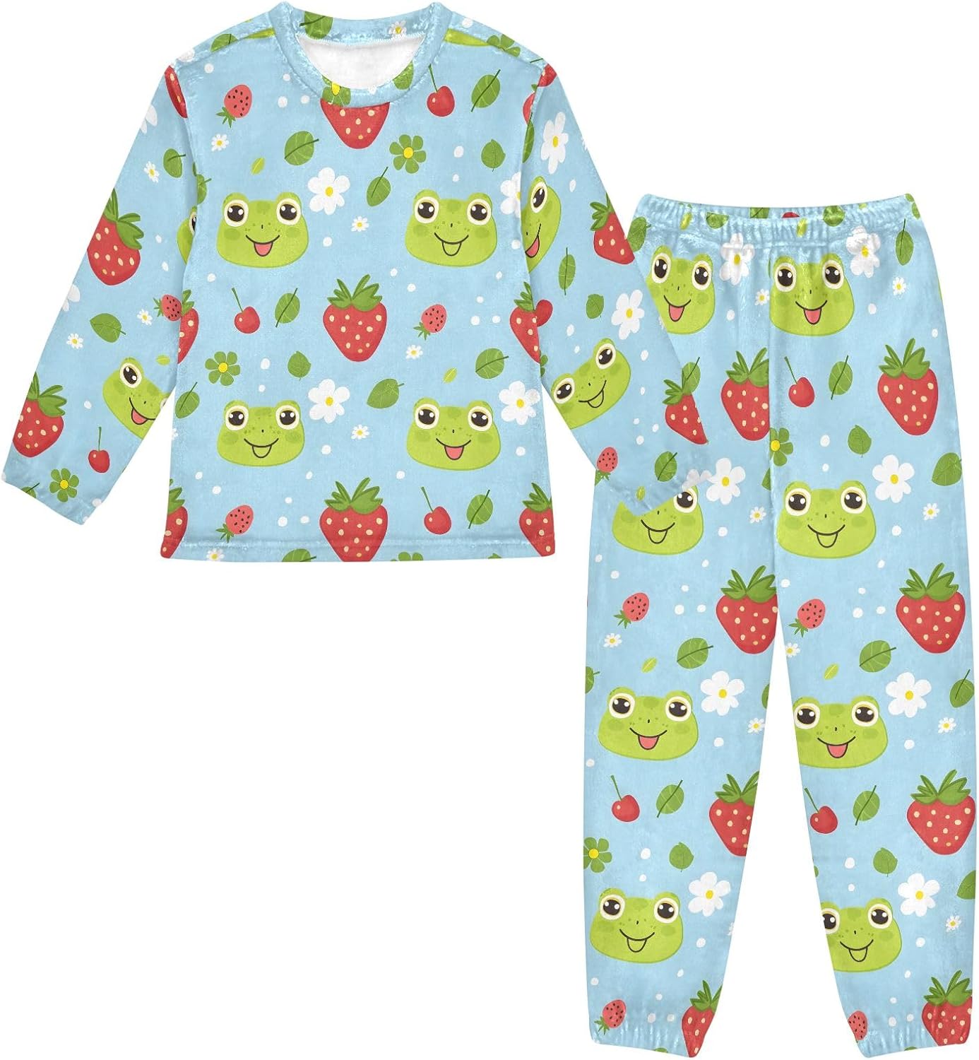 Kids Flannel Sets Cute Frog Floral Warm Plush Relaxed Clothing for Boys and Girls