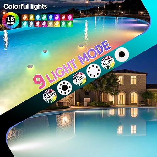 Miniatura 4 de Luces de piscina sumergibles para piscinas sobre el suelo y enterradas con temporizador remoto de apagado, luces LED magnéticas RGB sumergibles