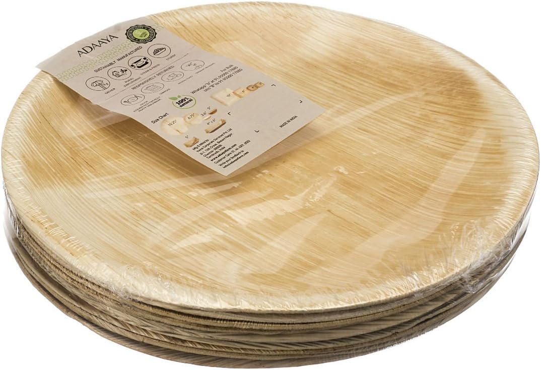 Adaaya Farms Simply Urbane Natural Palm Leaf Deep Round Plates (12 Inches)- Pack of 10