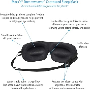 Mack's Dreamweaver Contoured Sleep Mask - Comfortable, Adjustable, Dual Strap Eye Mask with Ultra Soft Foam Earplugs