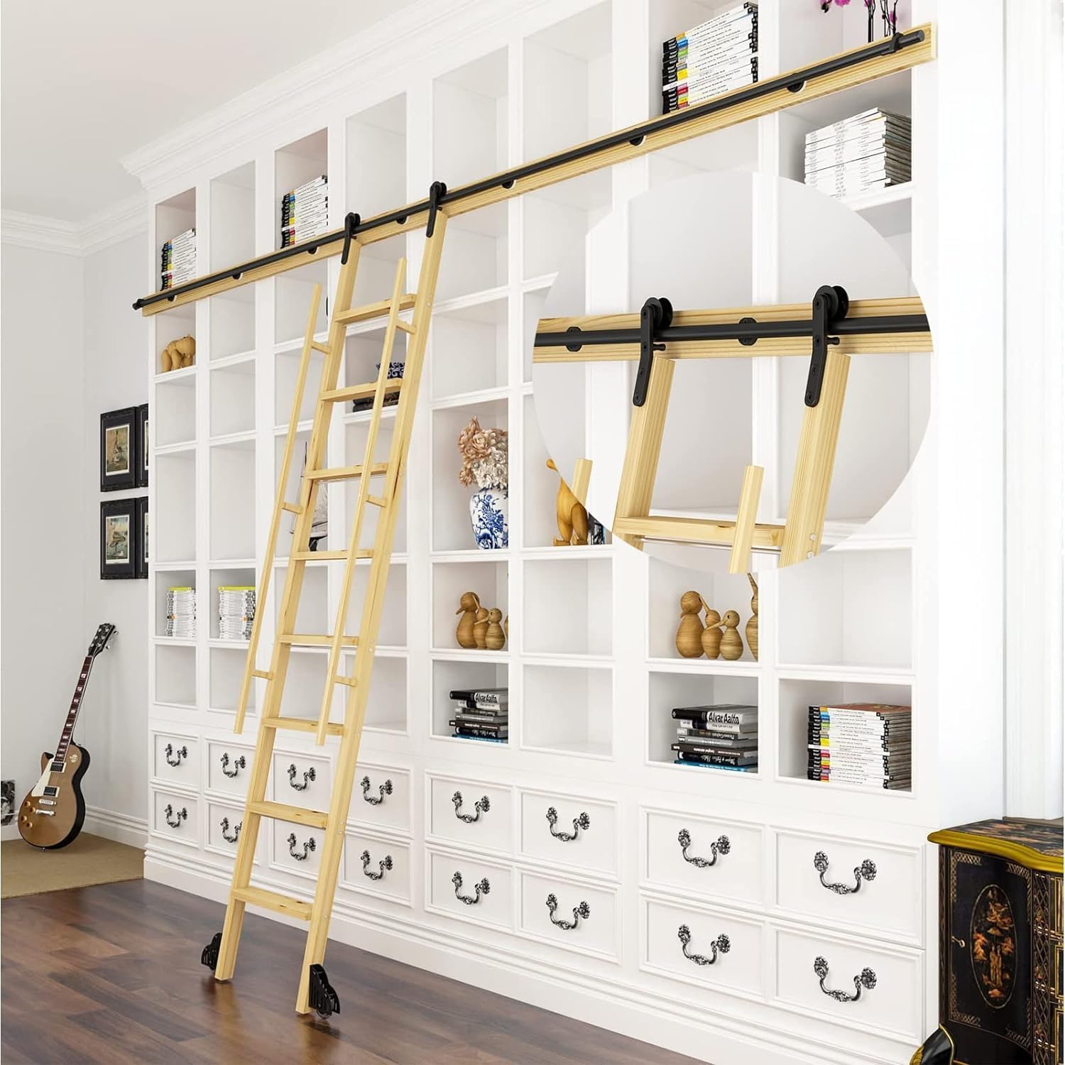 Rolling Library Sliding Ladder Hardware Kit Sliding Barn Door Track Hardware Accessories (200cm(6.6 ft) track kit)