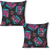 Vista 8 de Doodles Joystick - Juego de 2 fundas de almohada de 18 x 18 pulgadas, fundas de almohada de lino para juegos, fundas de almohada cuadradas