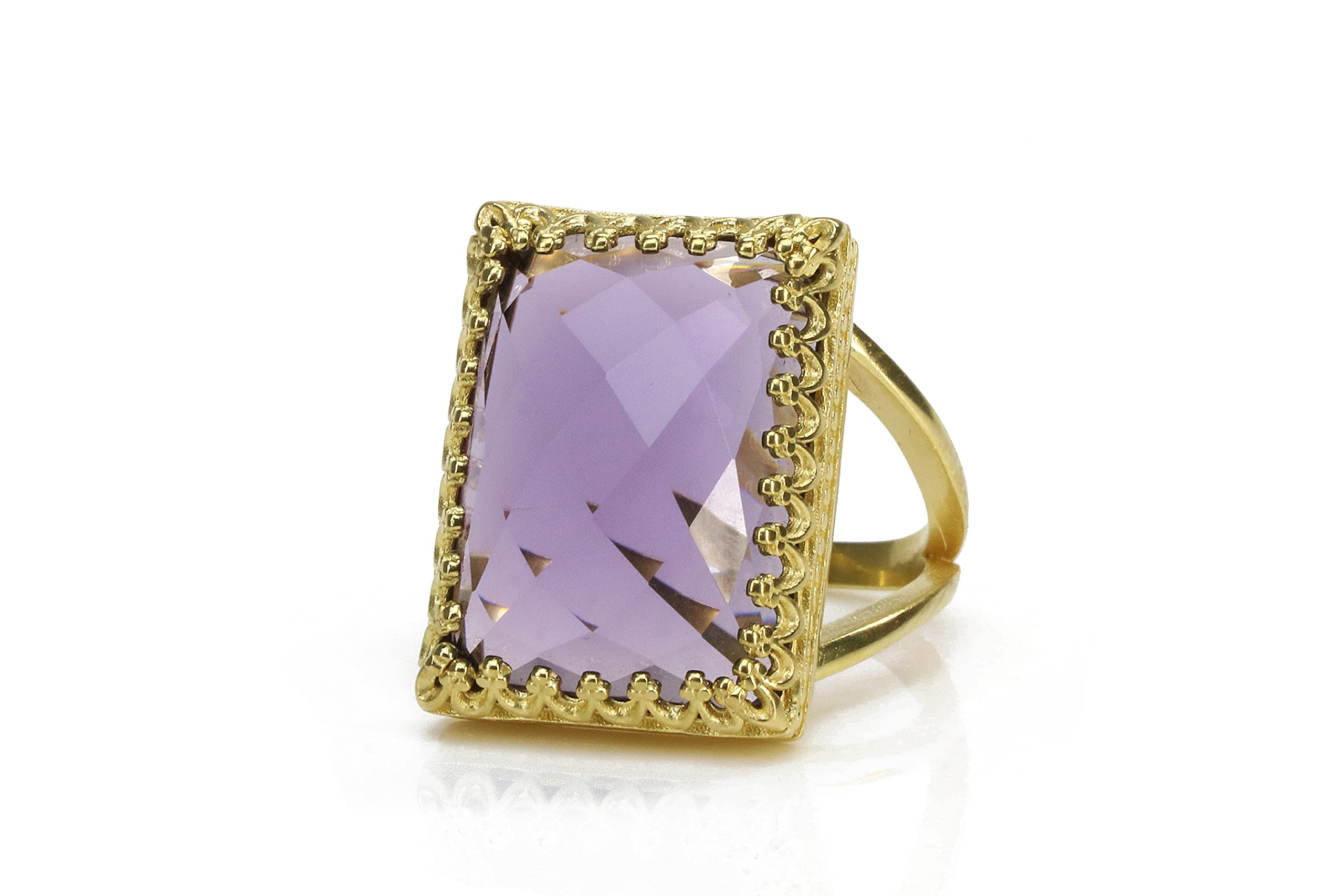 Anemone Gioielli Anelli Eleganti Febbraio Pietra Nascente per Donne - Anello Ametista con Oro Riempito Banda 14k - Anelli Ametista per Donne Fatti a Mano - Scatola Gratis - Incisione Disponibile