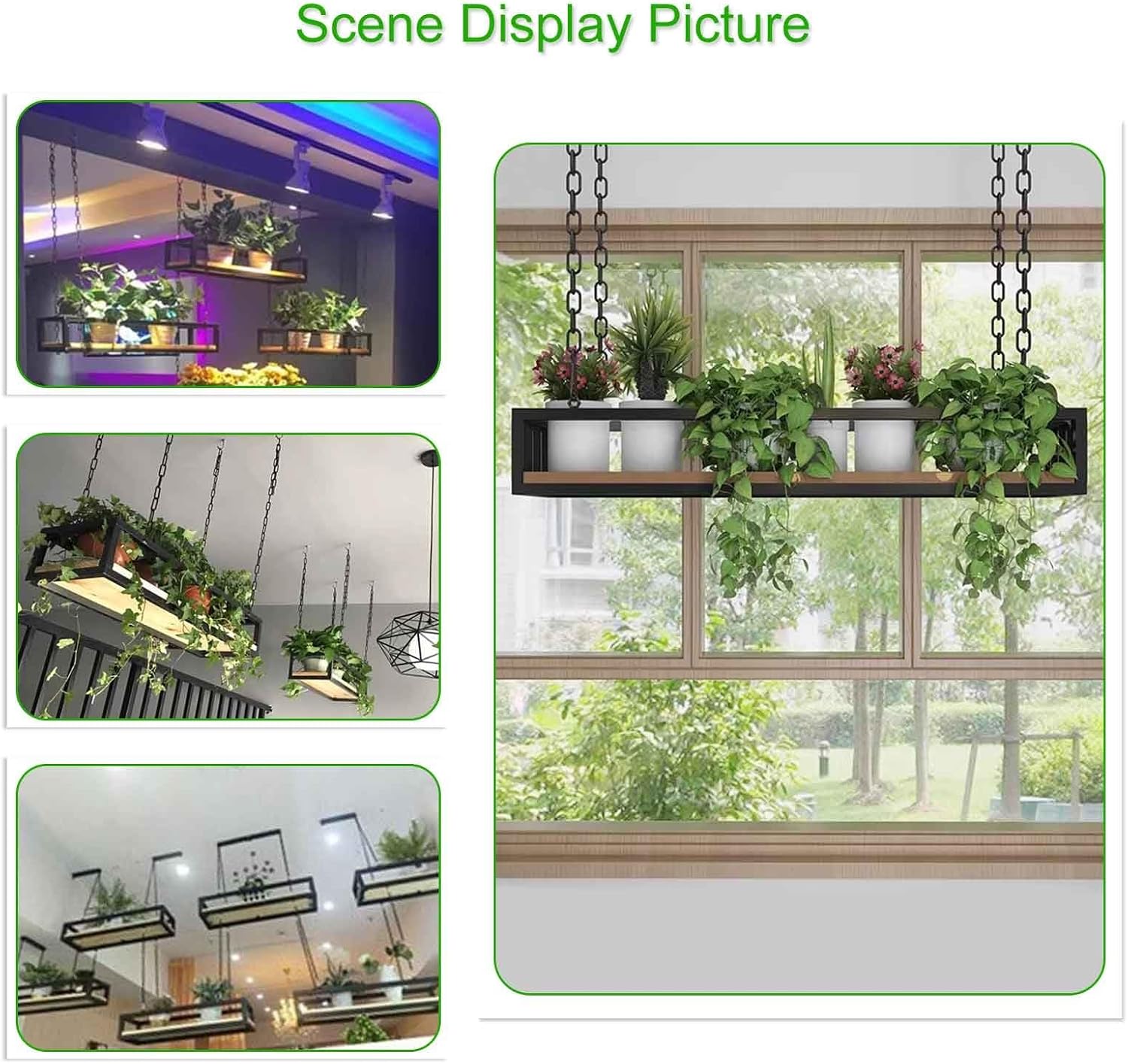 Hanging Plant Pot Stand & Kitchen Storage Shelf | Solid Wood & Iron Frame | Home Garden, Balcony, Bar, Cafe Decor | 80x25x15cm Rustic Organizer