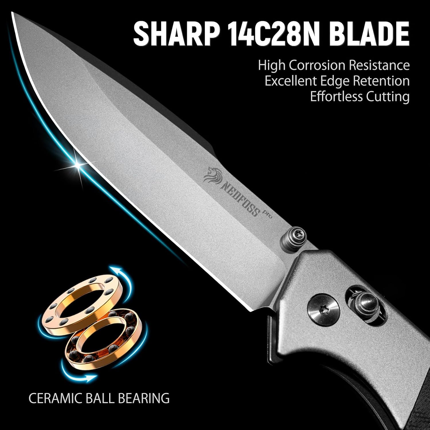 NedFoss BEAST Pocket Knife, 3.48" 14C28N Steel Axis Lock Knife with Reversible Deep-Carry Pocket Clip, G10 Handle, Lightweight EDC Knife Camping Gifts for Men Women